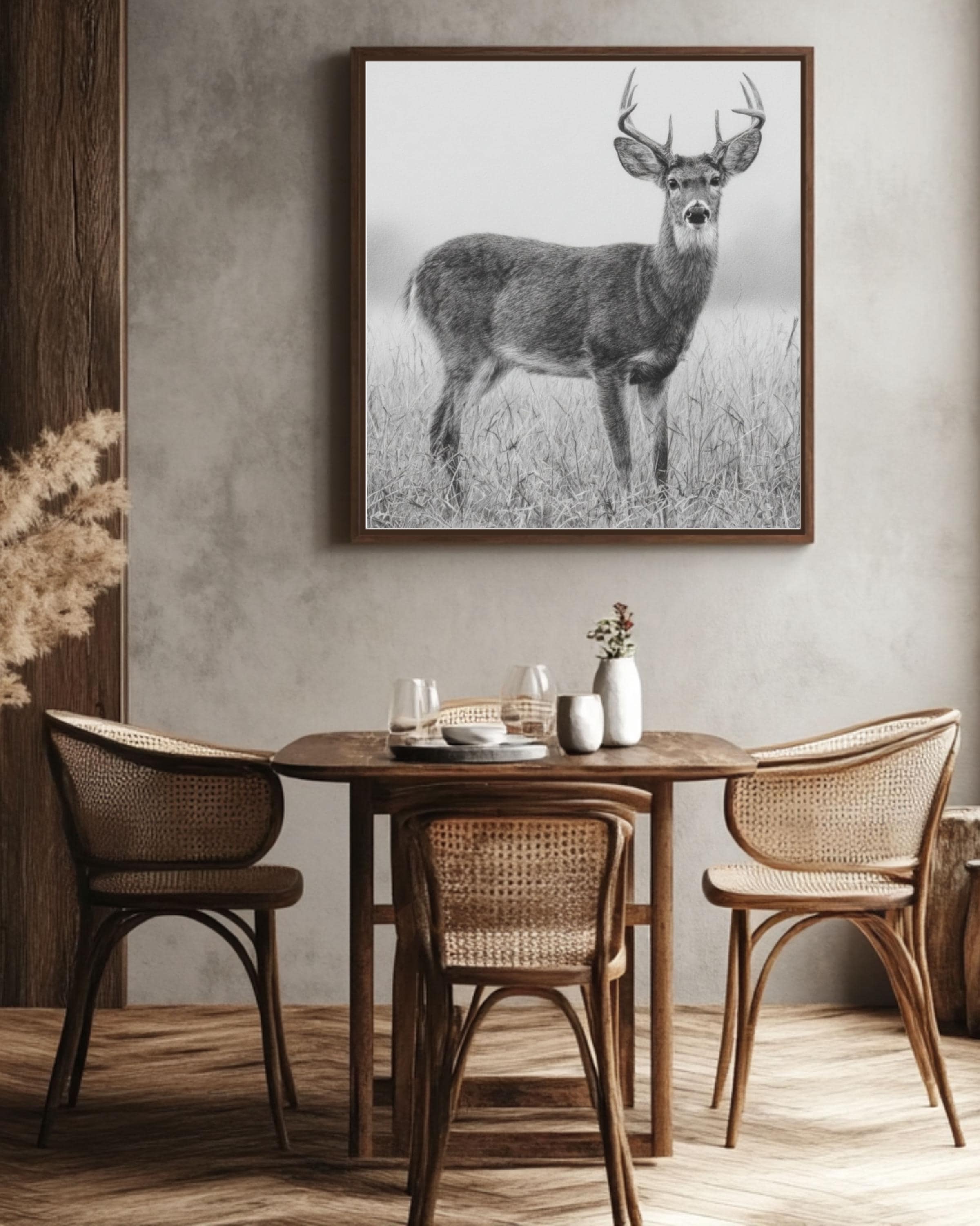 White-Tailed Deer Pencil Wall Art | Rustic Wildlife Canvas Print