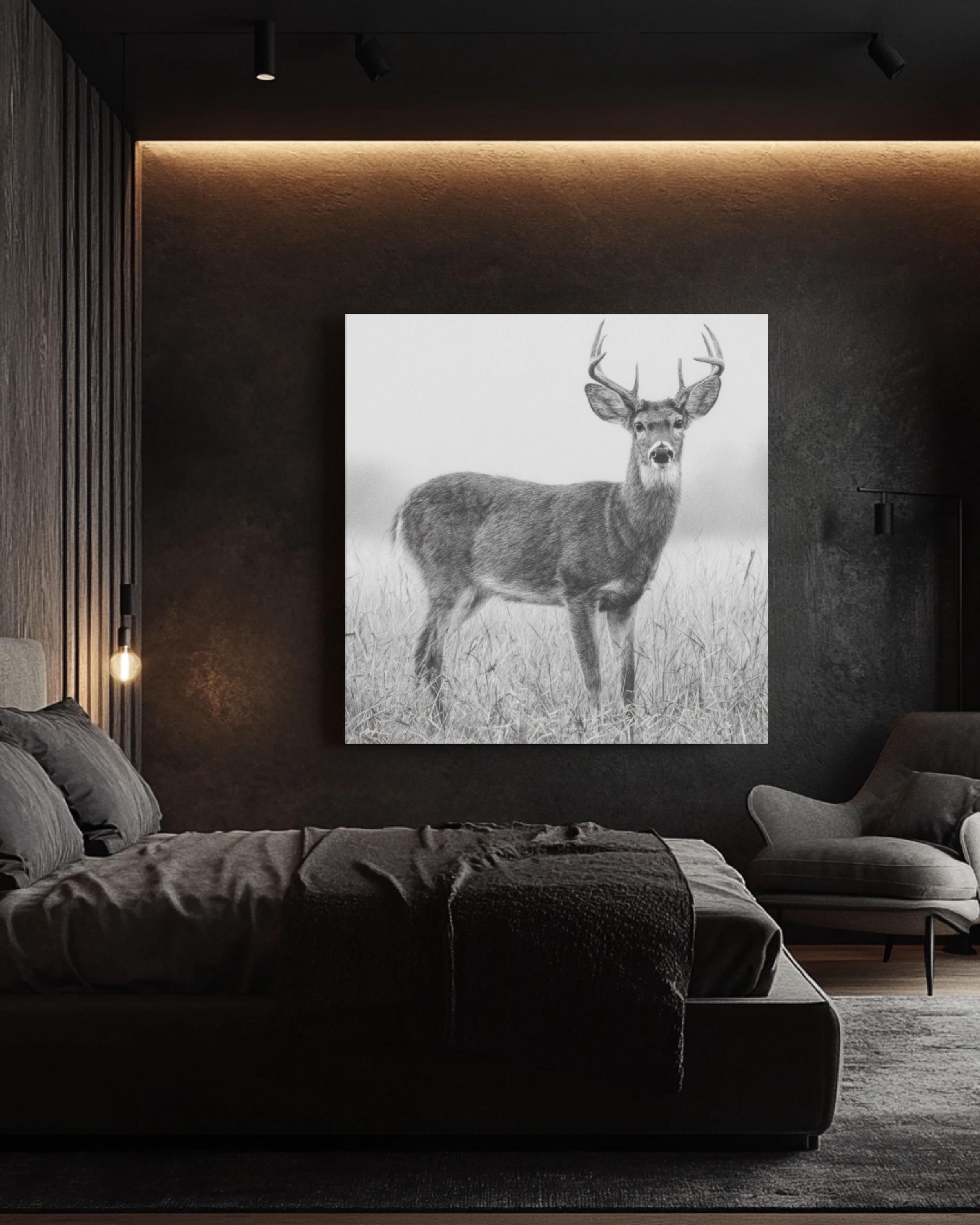 White-Tailed Deer Pencil Wall Art | Rustic Wildlife Canvas Print