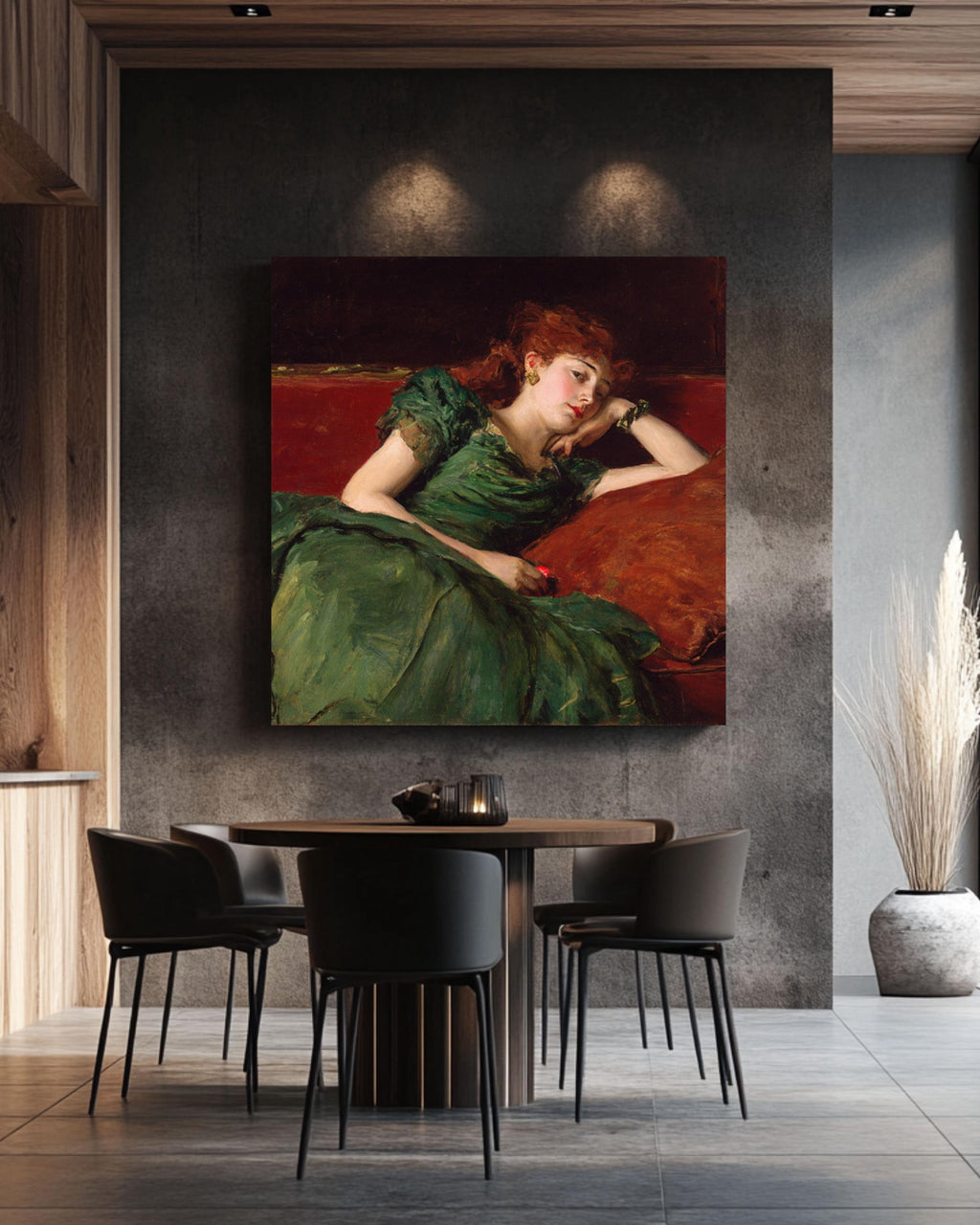 Red-Haired Woman Portrait Wall Art | Impressionist Chiaroscuro Canvas