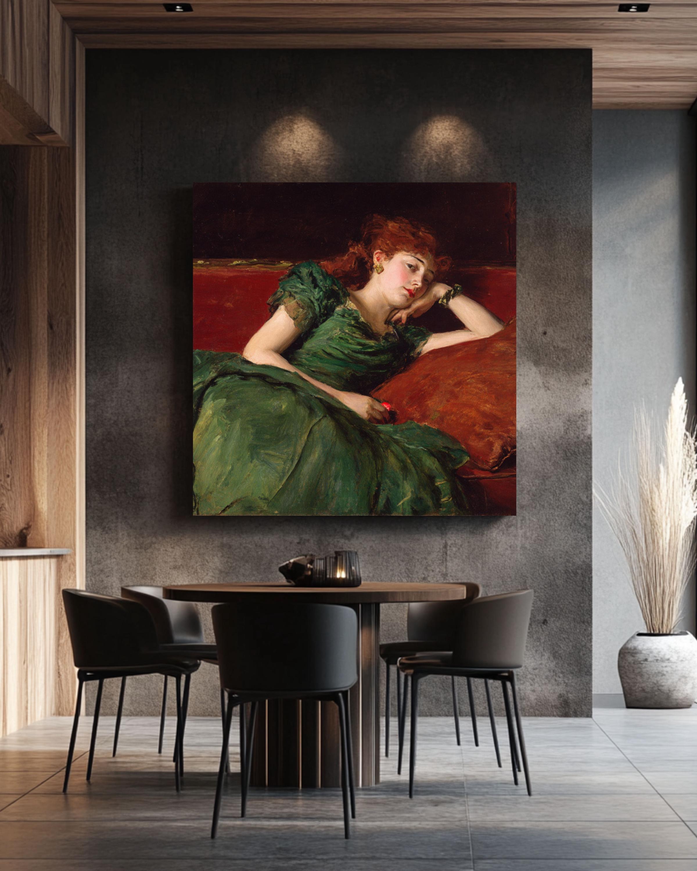 Red-Haired Woman Portrait Wall Art | Impressionist Chiaroscuro Canvas