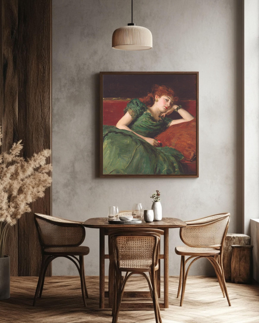 Red-Haired Woman Portrait Wall Art | Impressionist Chiaroscuro Canvas