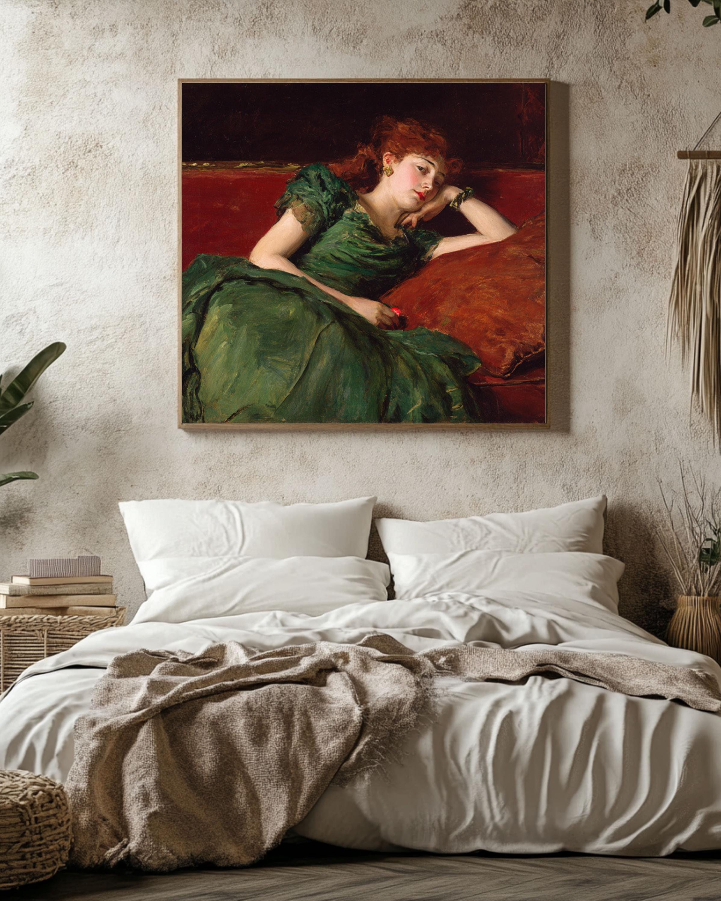 Red-Haired Woman Portrait Wall Art | Impressionist Chiaroscuro Canvas