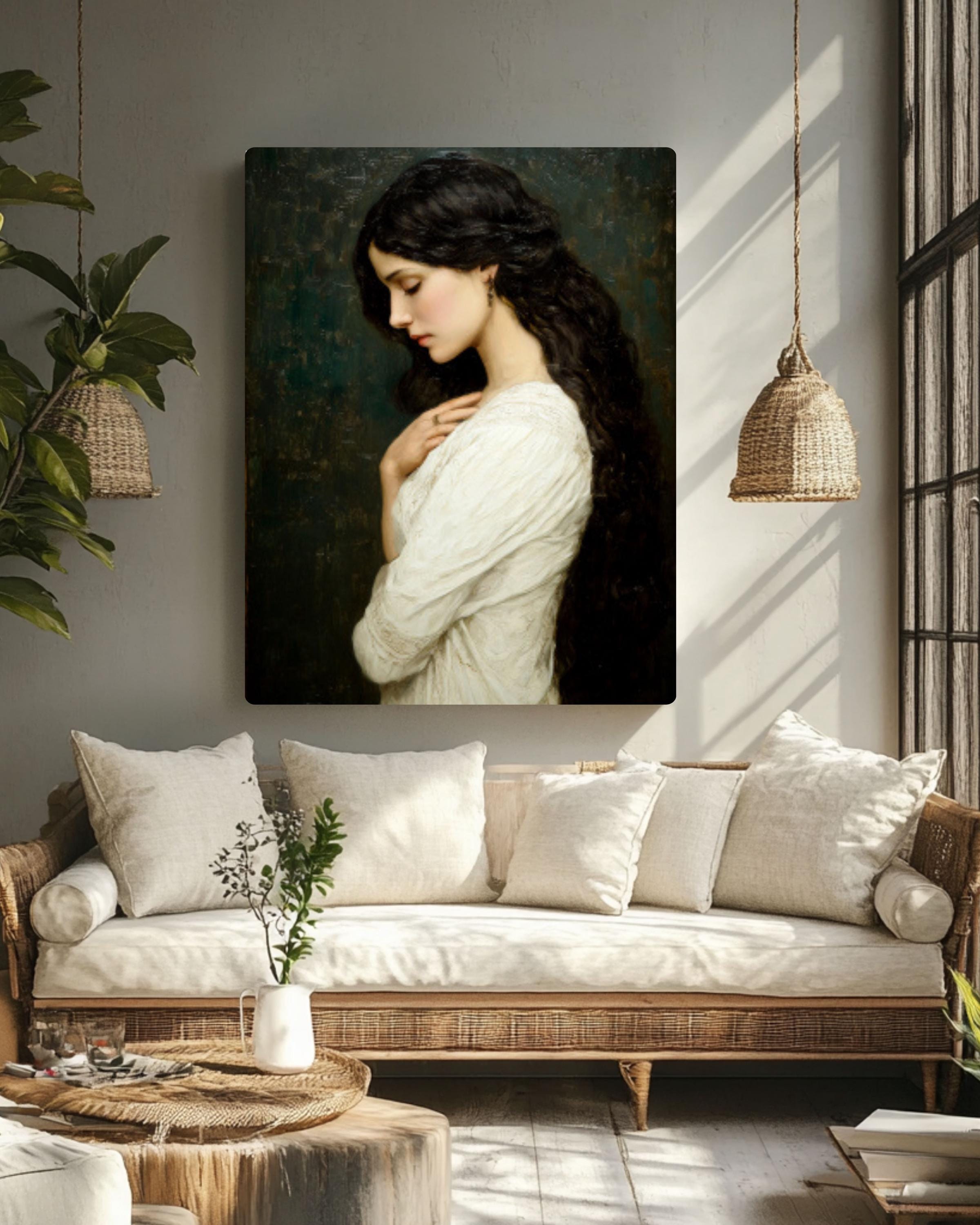 Maxence Style Woman Portrait: Elegant Feminine Art Print Canvas Wall Art – Modern Decor Print