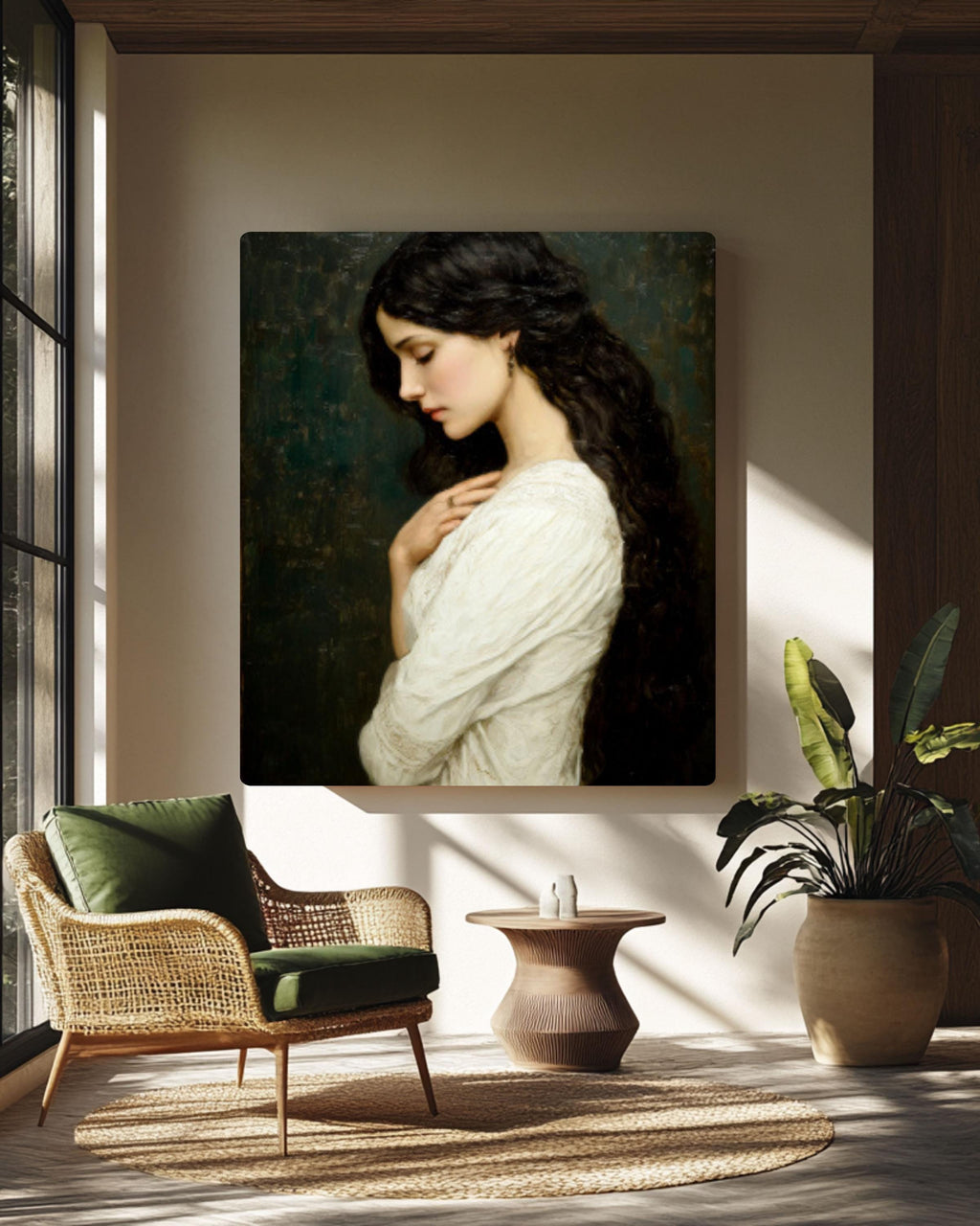 Maxence Style Woman Portrait: Elegant Feminine Art Print Canvas Wall Art – Modern Decor Print