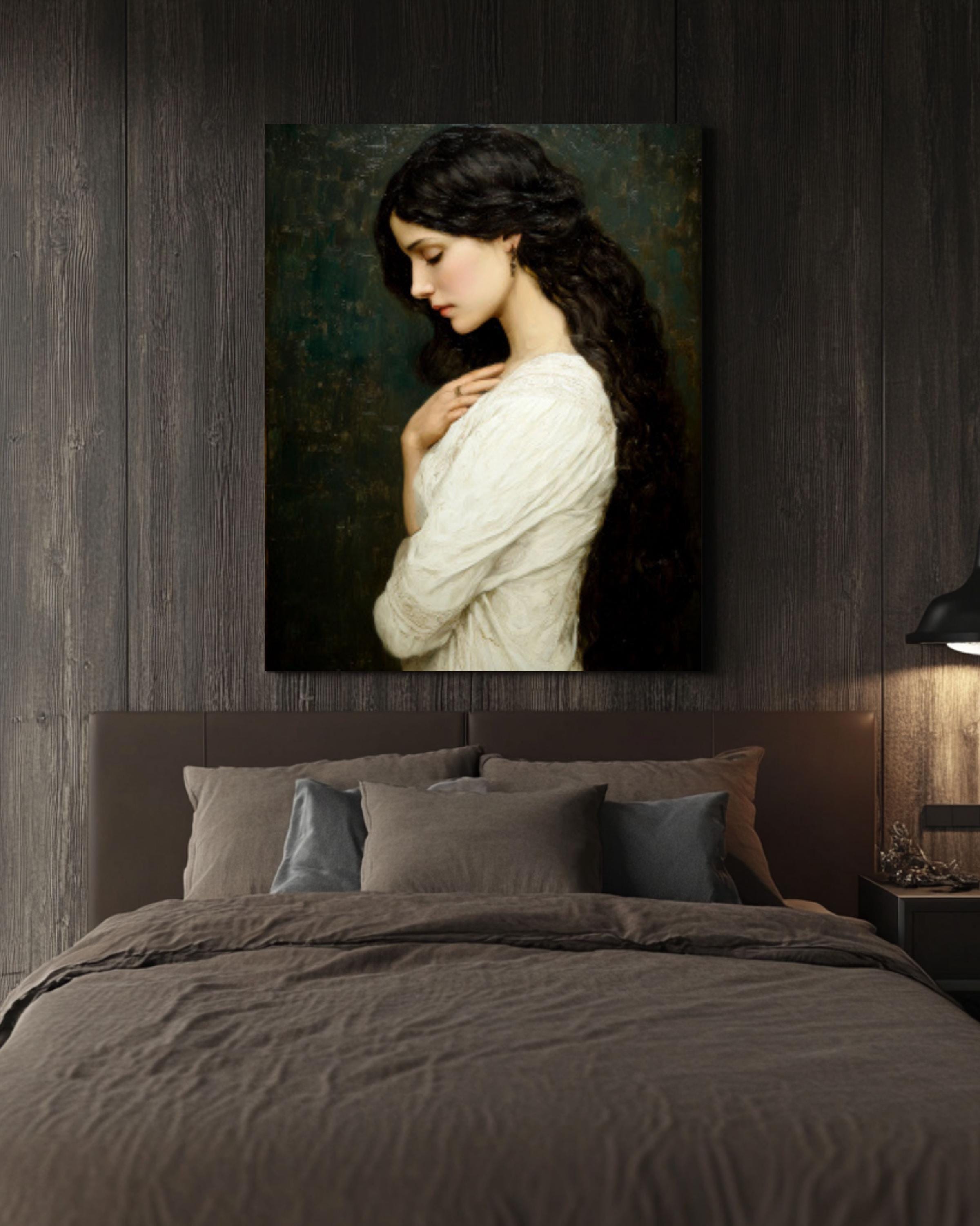Maxence Style Woman Portrait: Elegant Feminine Art Print Canvas Wall Art – Modern Decor Print