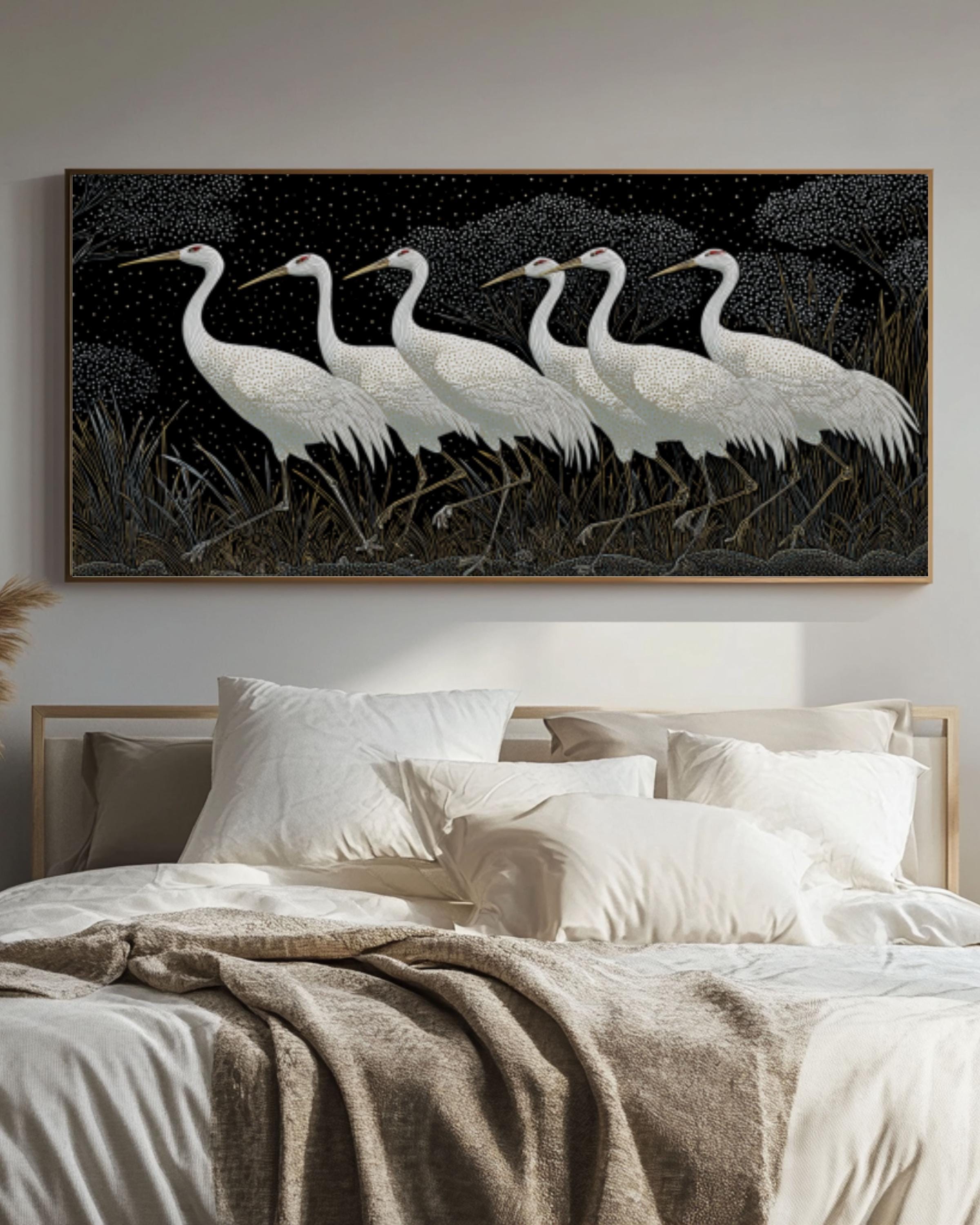 White Cranes Canvas Print: Don Blanding Vintage Style Nature Art Canvas Wall Art – Modern Decor Print