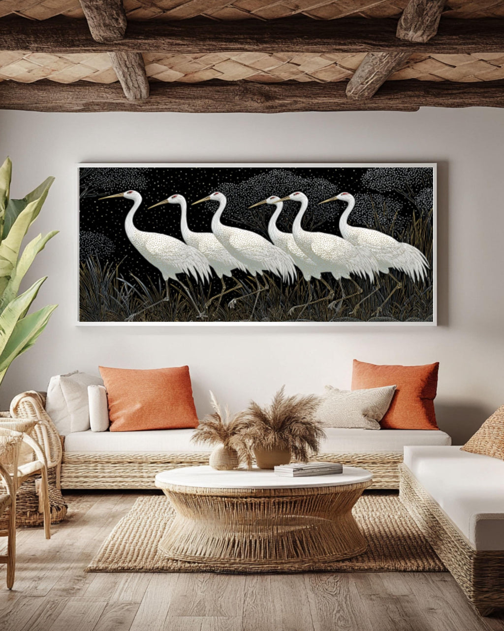 White Cranes Canvas Print: Don Blanding Vintage Style Nature Art Canvas Wall Art – Modern Decor Print