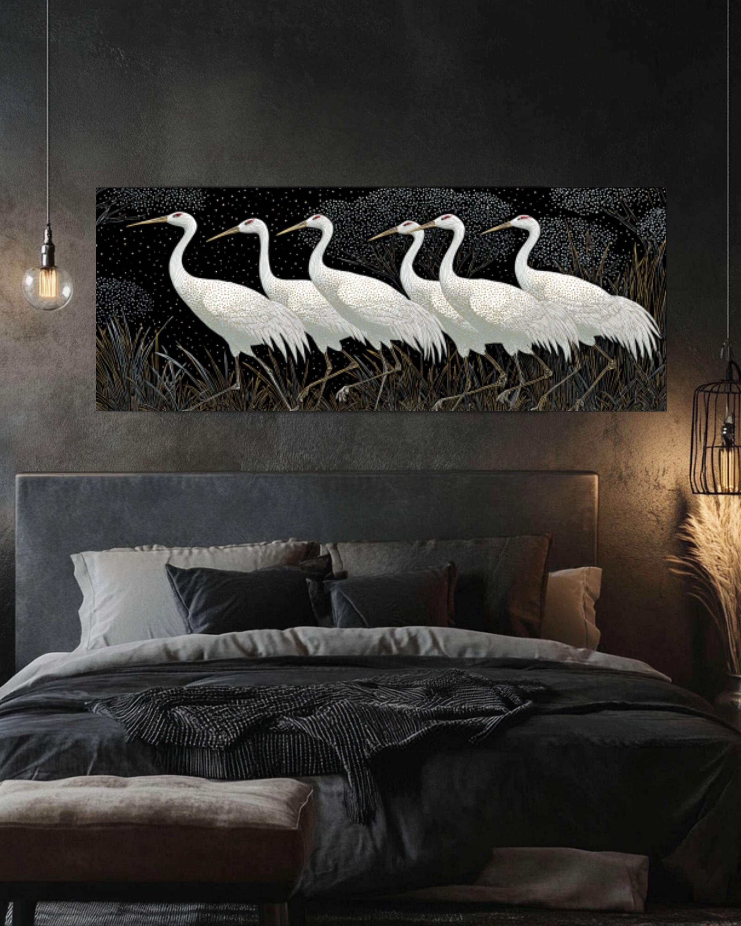 White Cranes Canvas Print: Don Blanding Vintage Style Nature Art Canvas Wall Art – Modern Decor Print