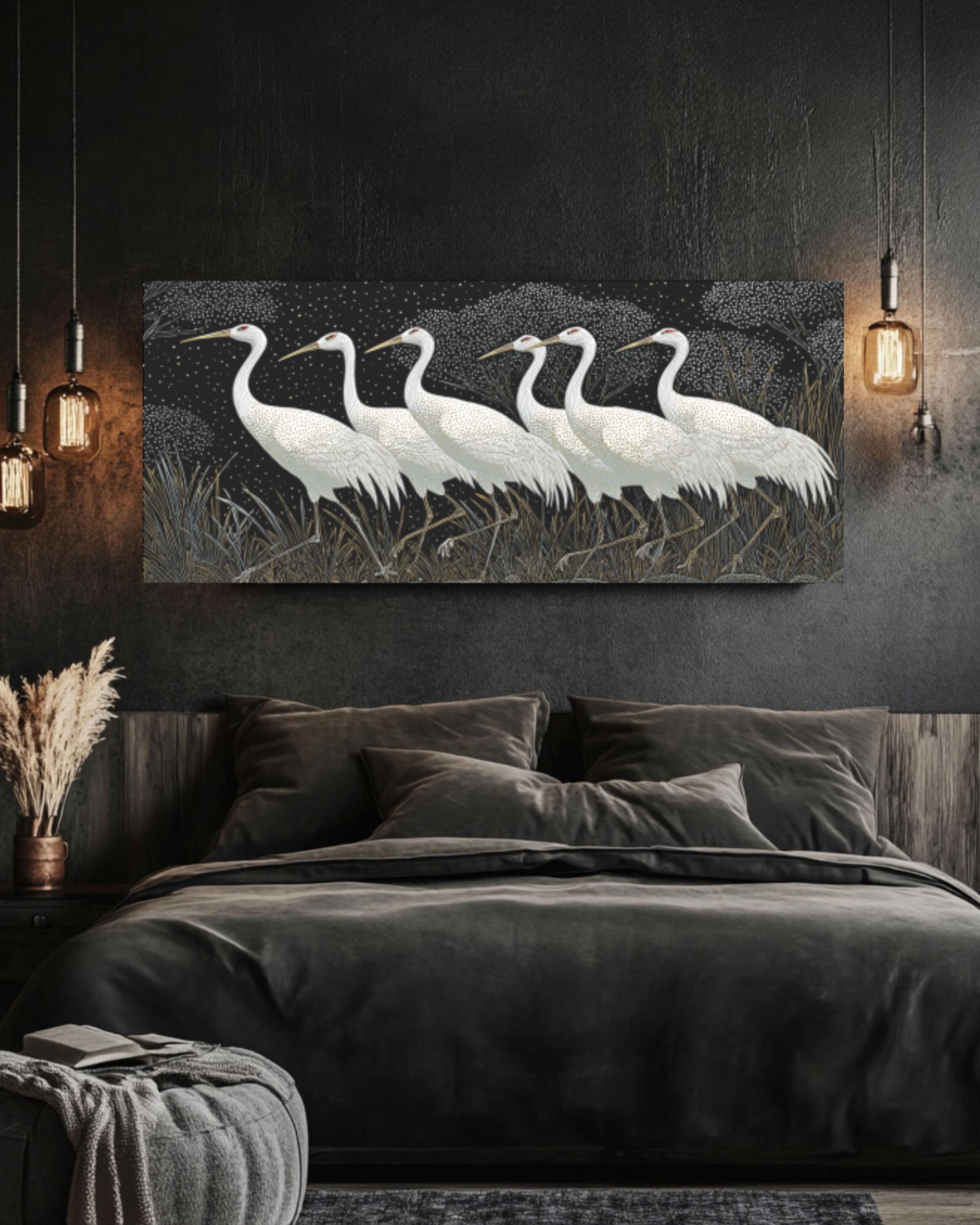 White Cranes Canvas Print: Don Blanding Vintage Style Nature Art Canvas Wall Art – Modern Decor Print