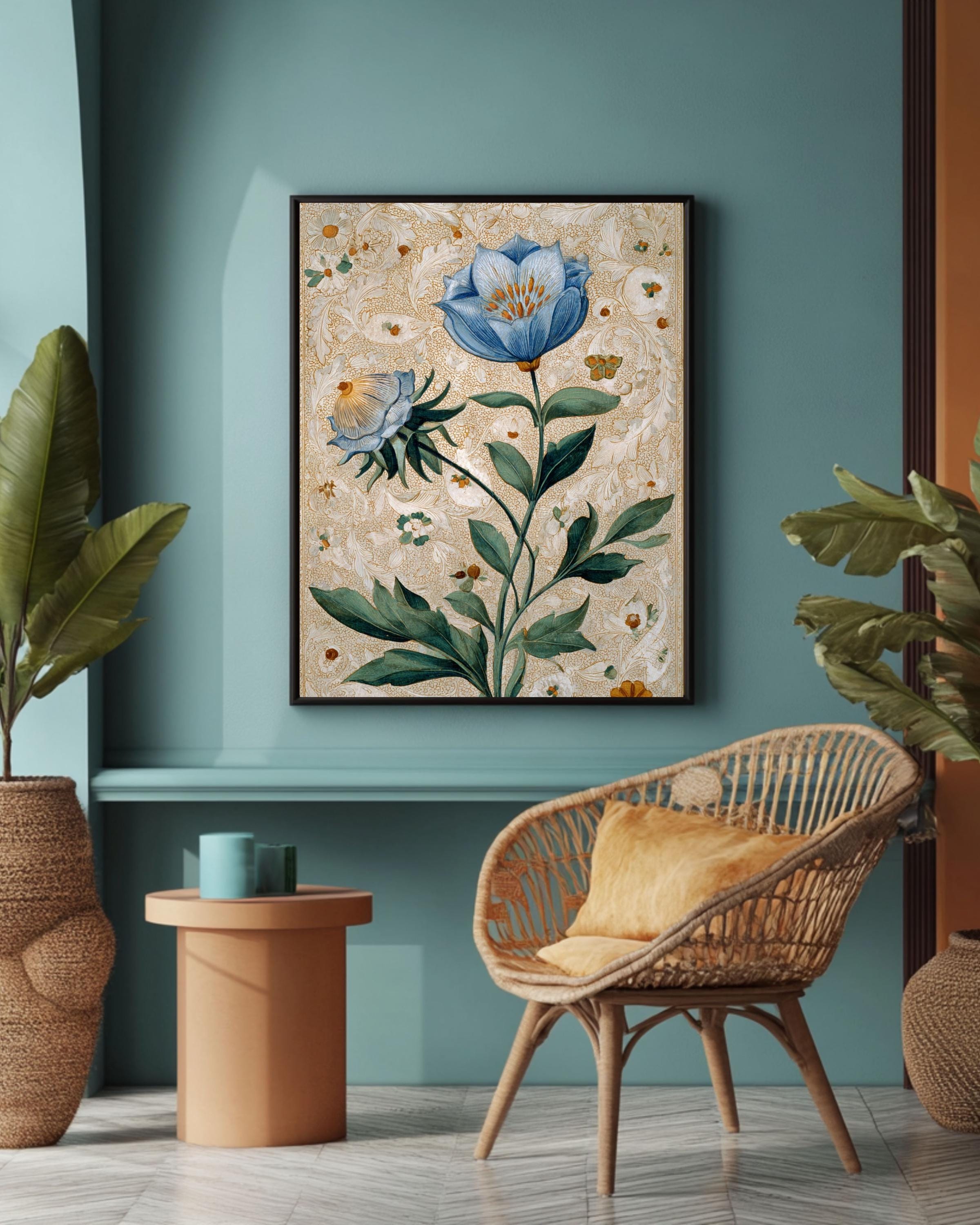 Renaissance Floral Art Print: Illuminated Manuscript Style Canvas Wall Art – Modern Decor Print
