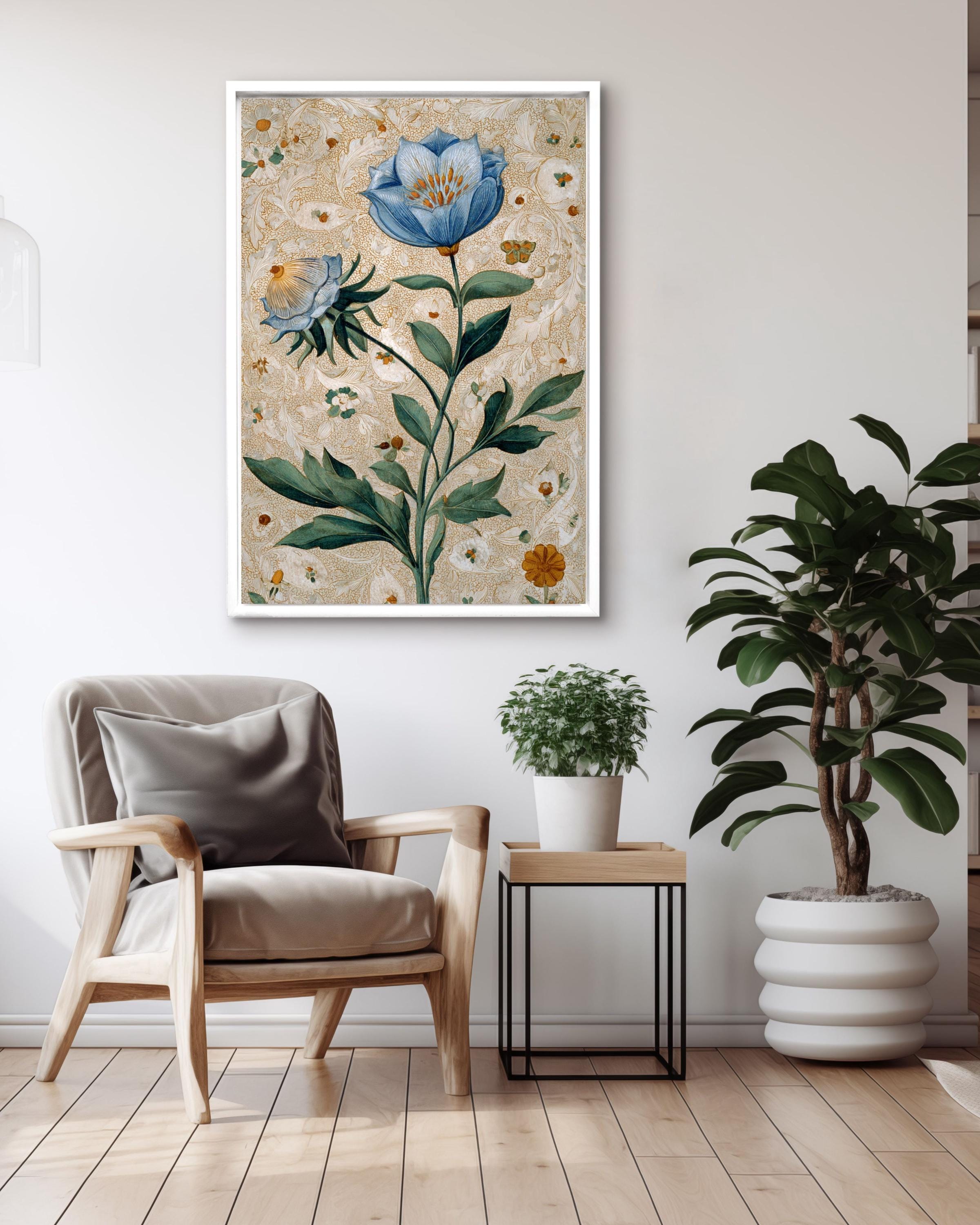 Renaissance Floral Art Print: Illuminated Manuscript Style Canvas Wall Art – Modern Decor Print