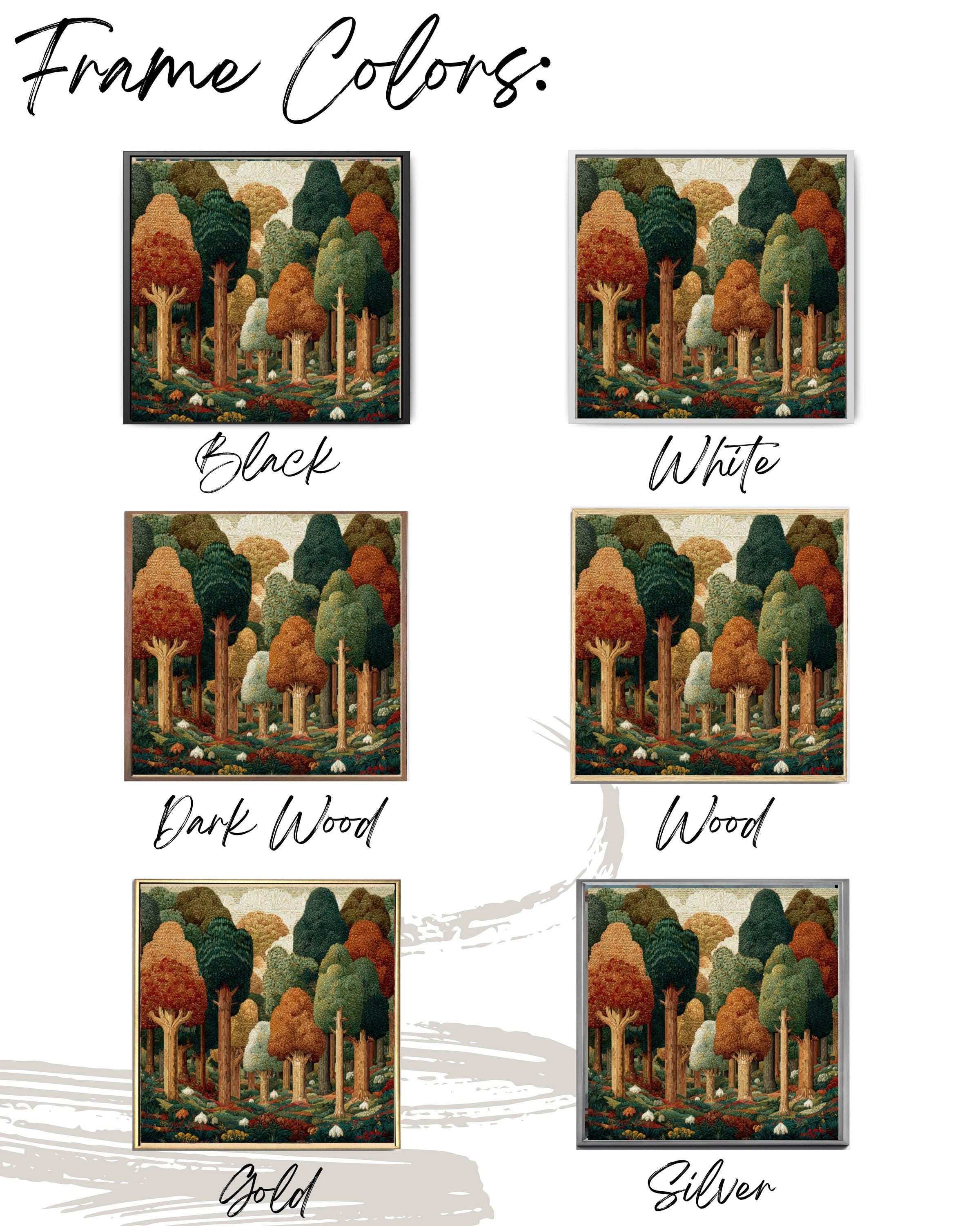 William Morris Style Forest Art Print: Geometric Trees, Fall Colors Canvas Wall Art – Modern Decor Print