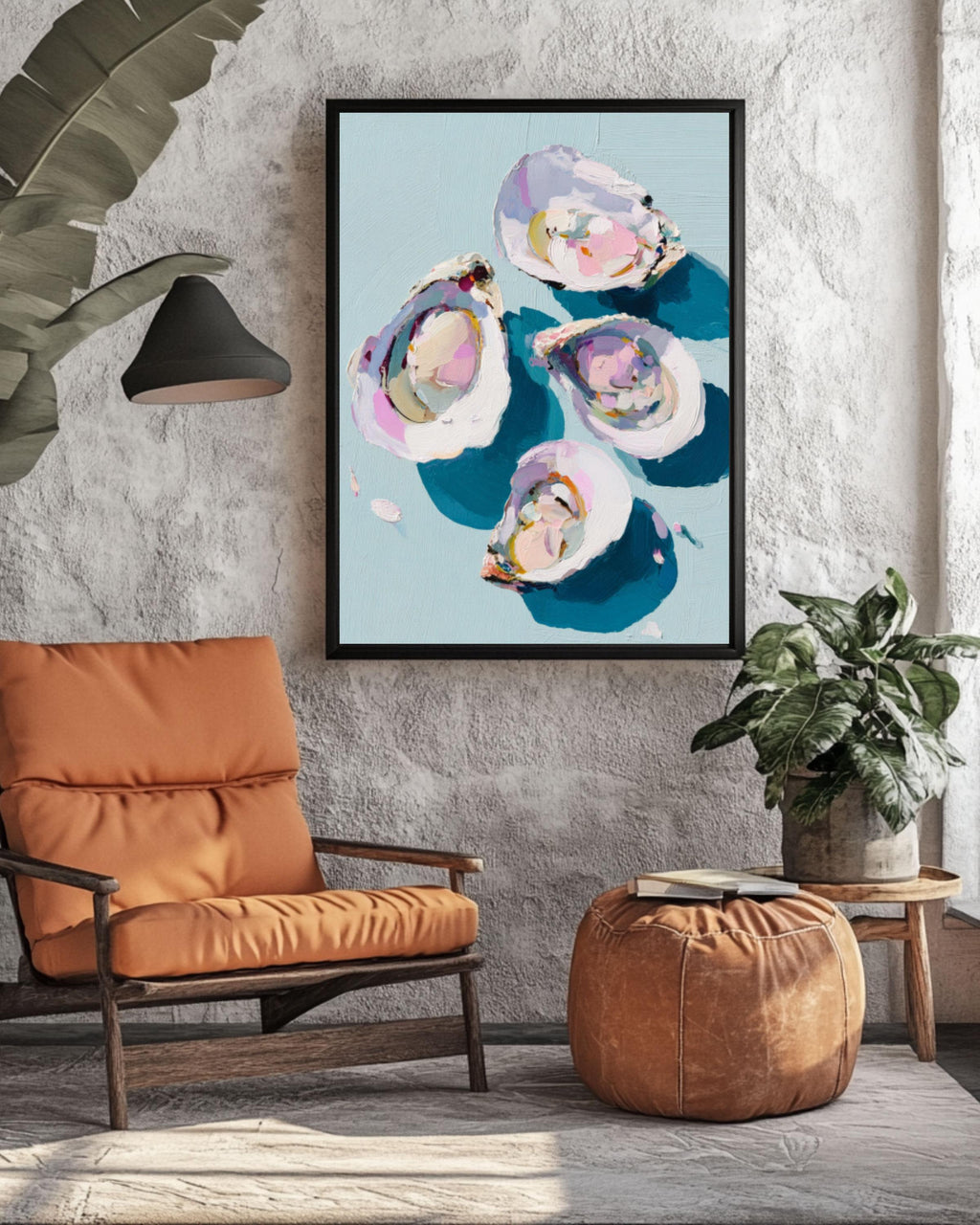 Pastel Oyster Coastal Wall Art | Minimalist Oil Painting Canvas Print