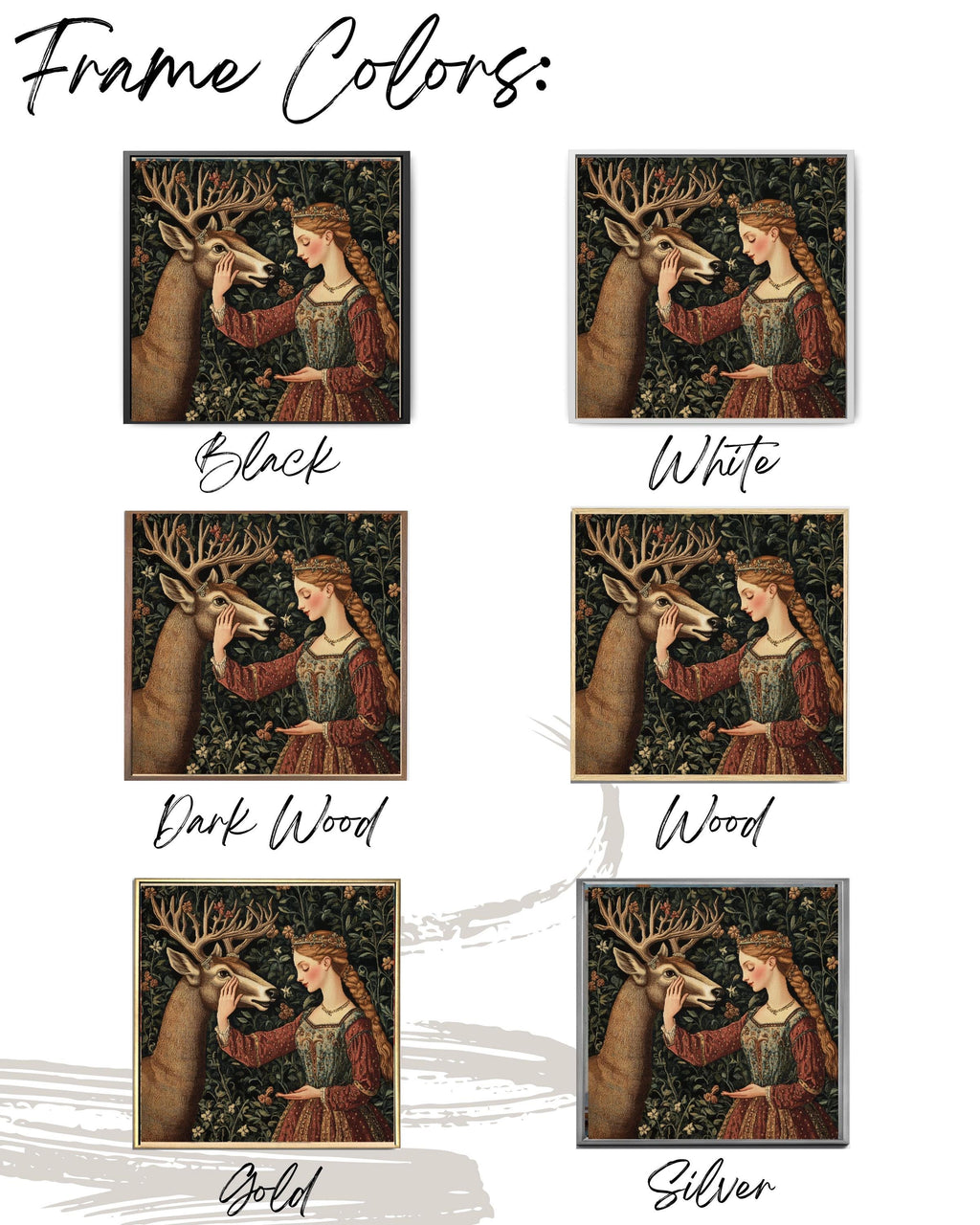 William Morris Medieval Deer Tapestry Art: Elegant Woman in Forest Canvas Wall Art – Modern Decor Print