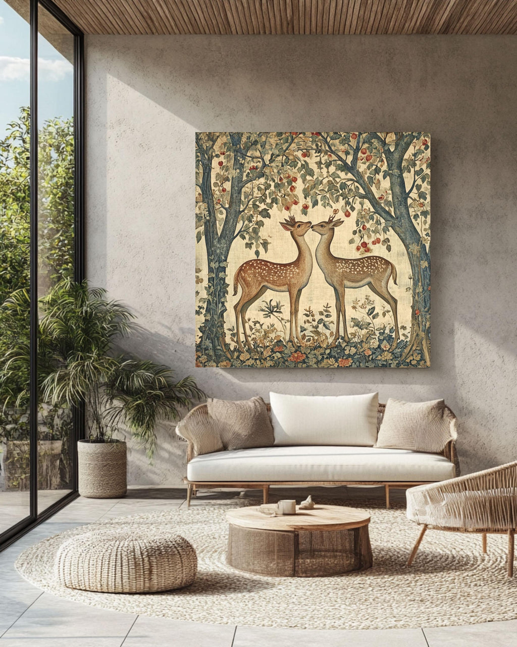 William Morris Deer & Fox Art Print: Vintage Autumn Forest Tapestry Canvas Wall Art – Modern Decor Print