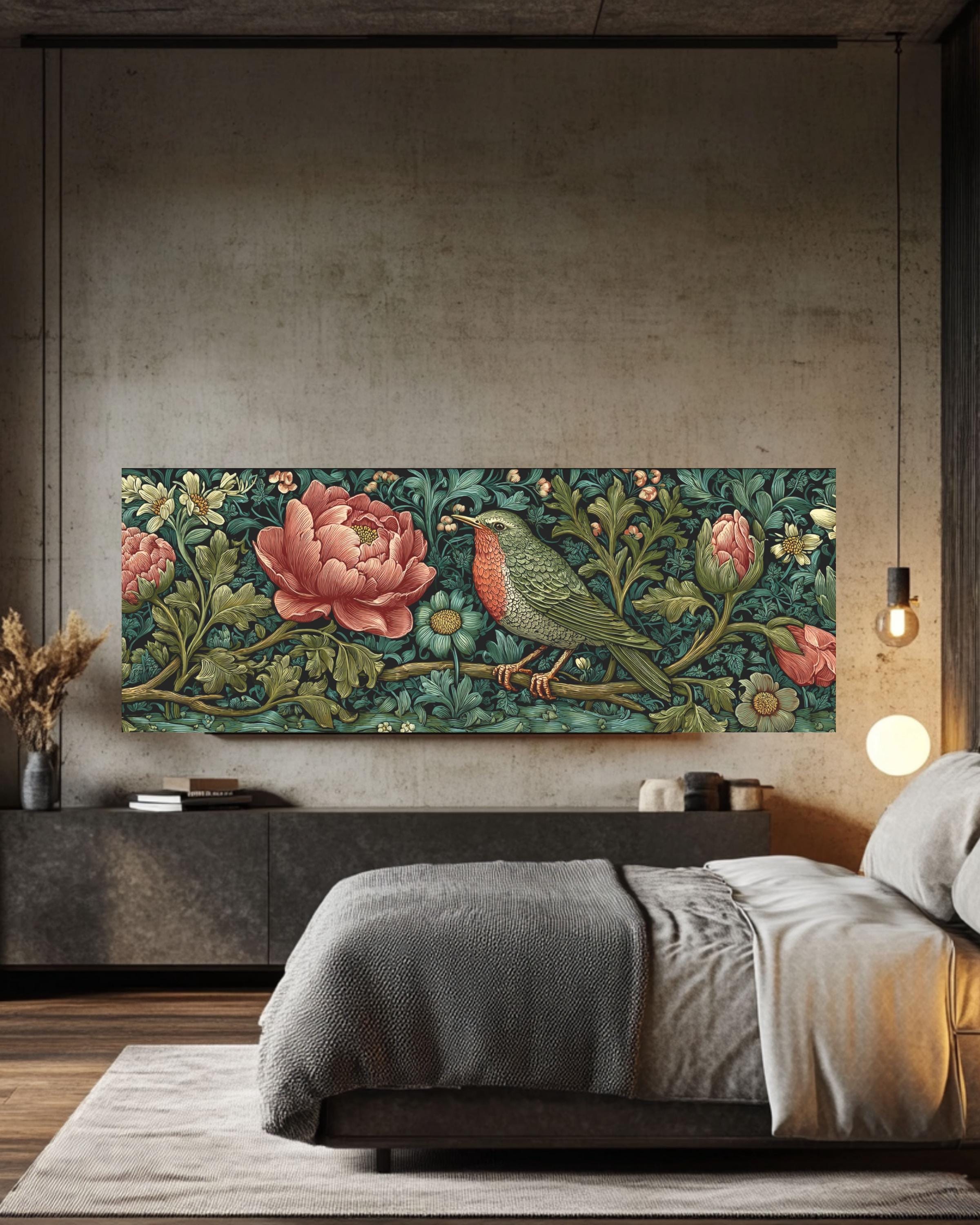 William Morris Bird & Flower Print: Vintage Tapestry Style Canvas Art Canvas Wall Art – Modern Decor Print
