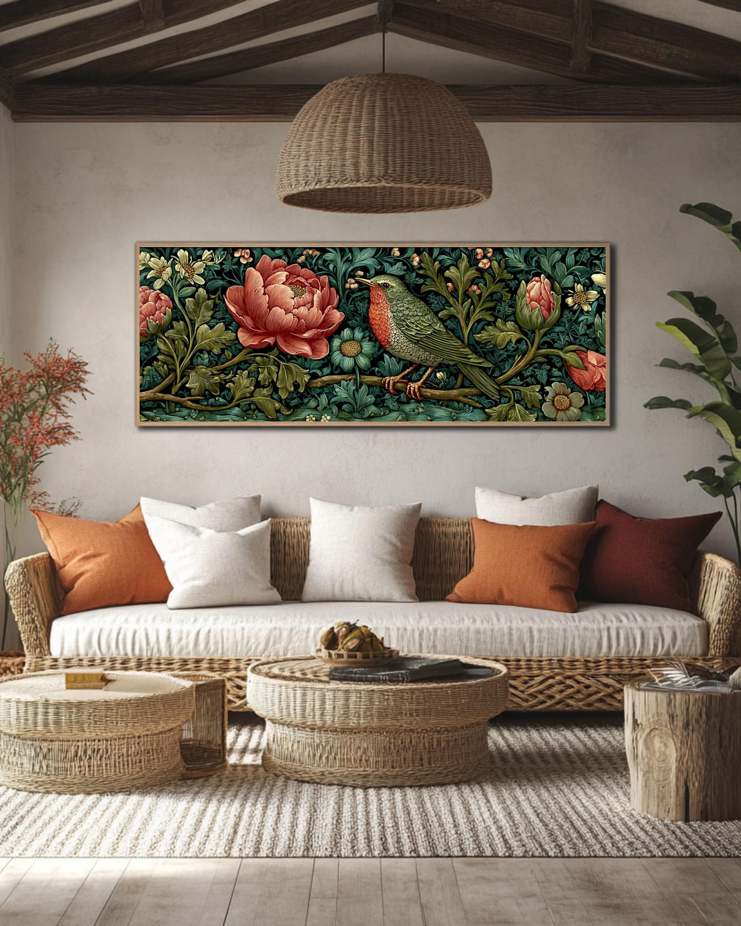 William Morris Bird & Flower Print: Vintage Tapestry Style Canvas Art Canvas Wall Art – Modern Decor Print