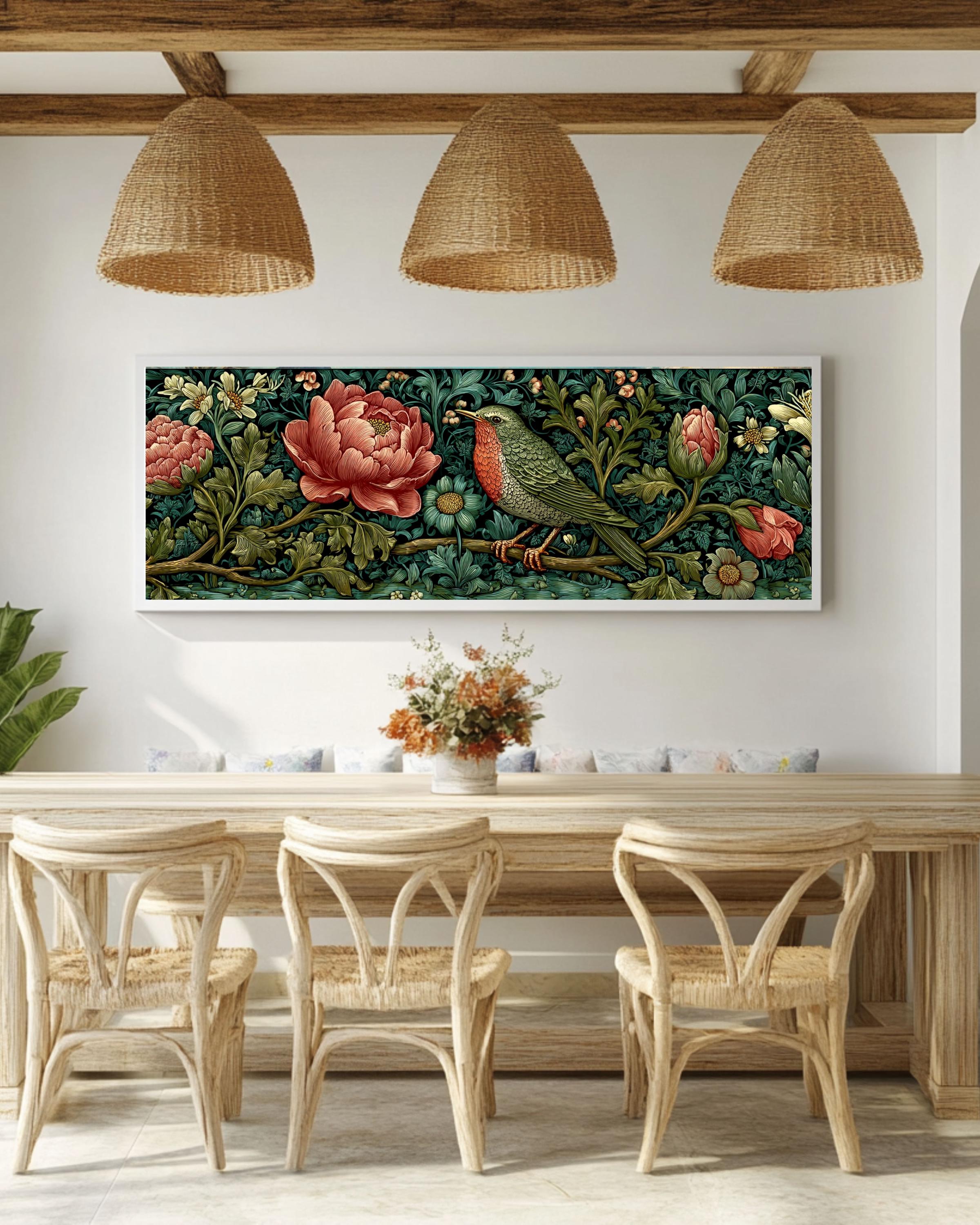 William Morris Bird & Flower Print: Vintage Tapestry Style Canvas Art Canvas Wall Art – Modern Decor Print