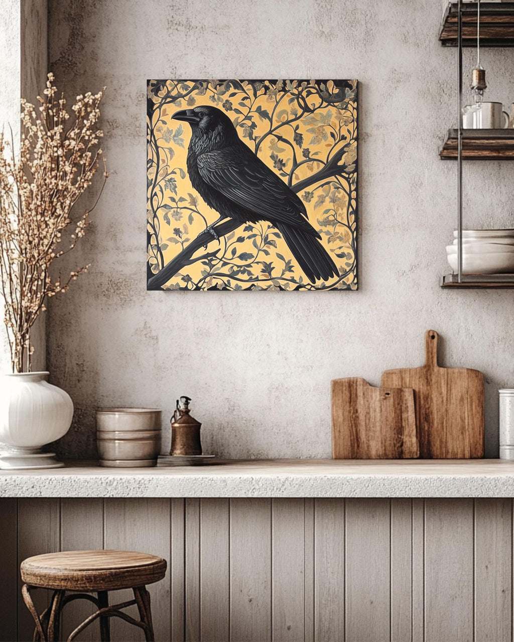 William Morris Raven Wall Art Print | Gothic Floral Tapestry Style Poster
