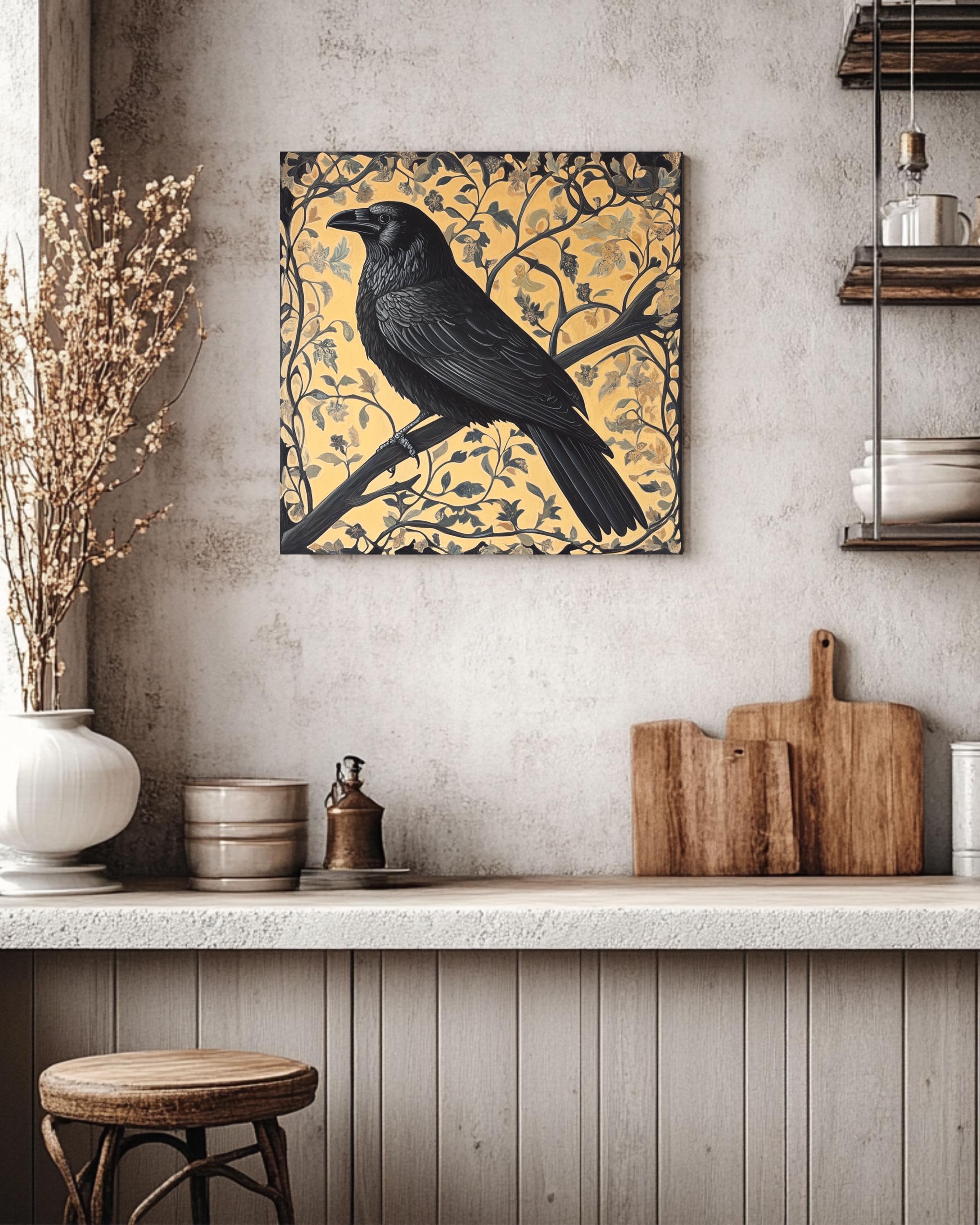 William Morris Raven Wall Art Print | Gothic Floral Tapestry Style Poster
