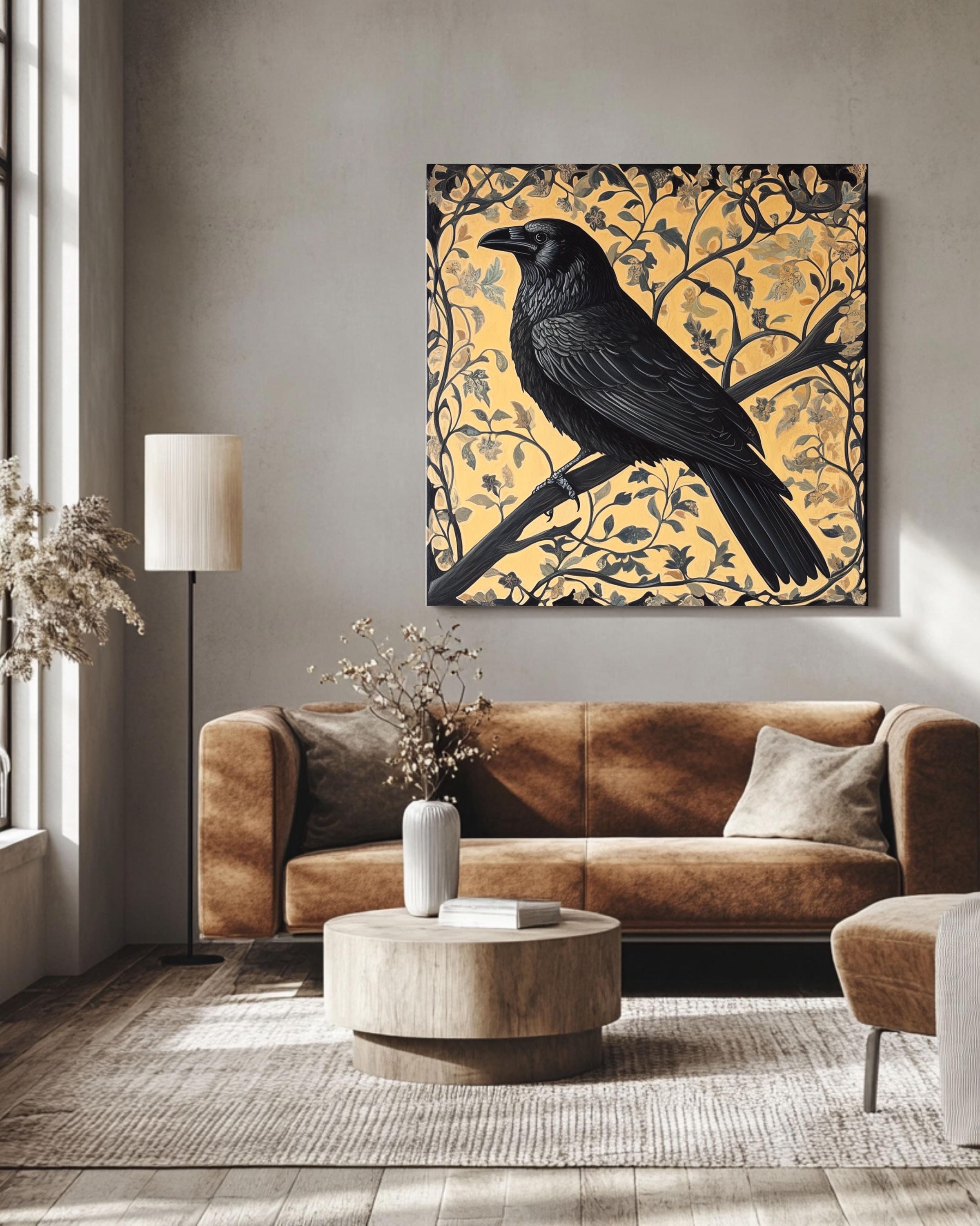 William Morris Raven Wall Art Print | Gothic Floral Tapestry Style Poster