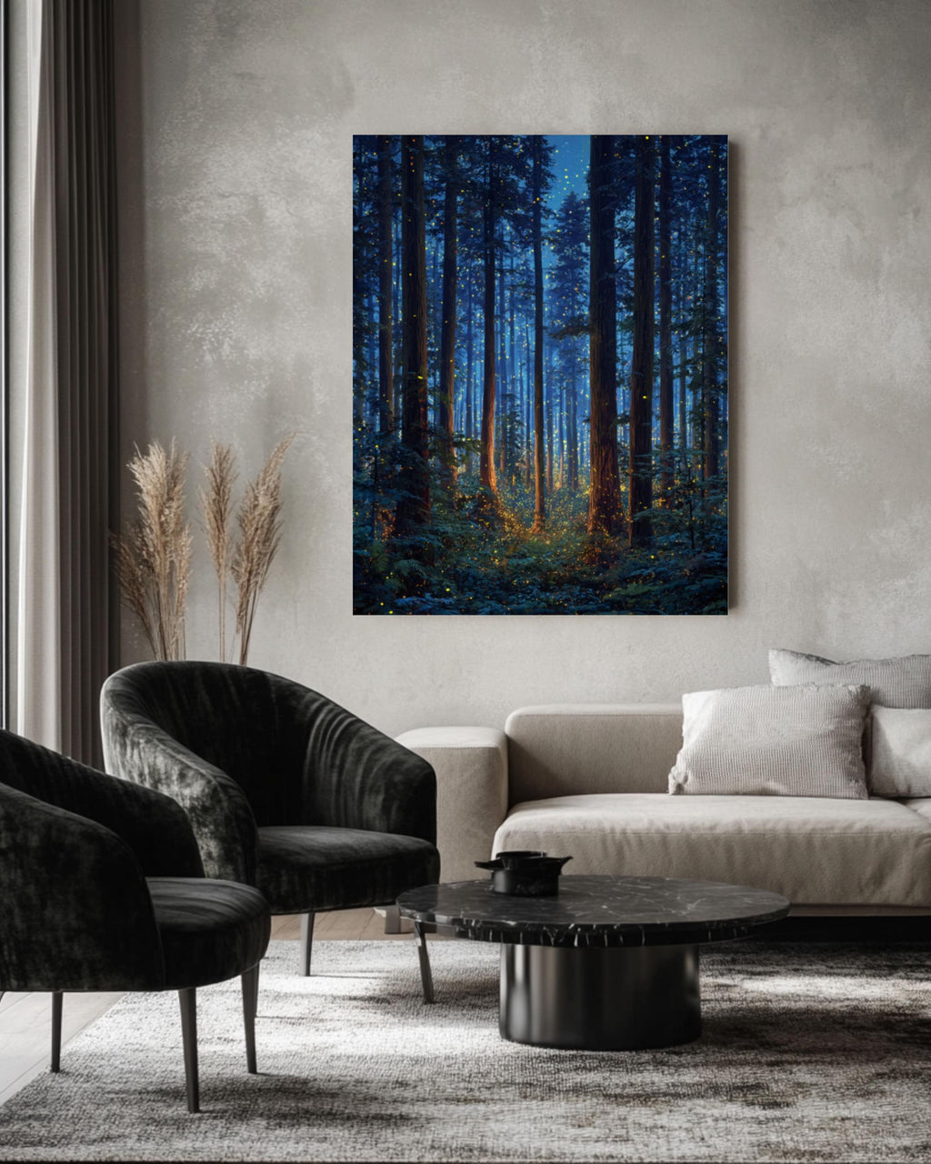 Firefly Enchanted Forest Wall Art | Starry Night Canvas Print
