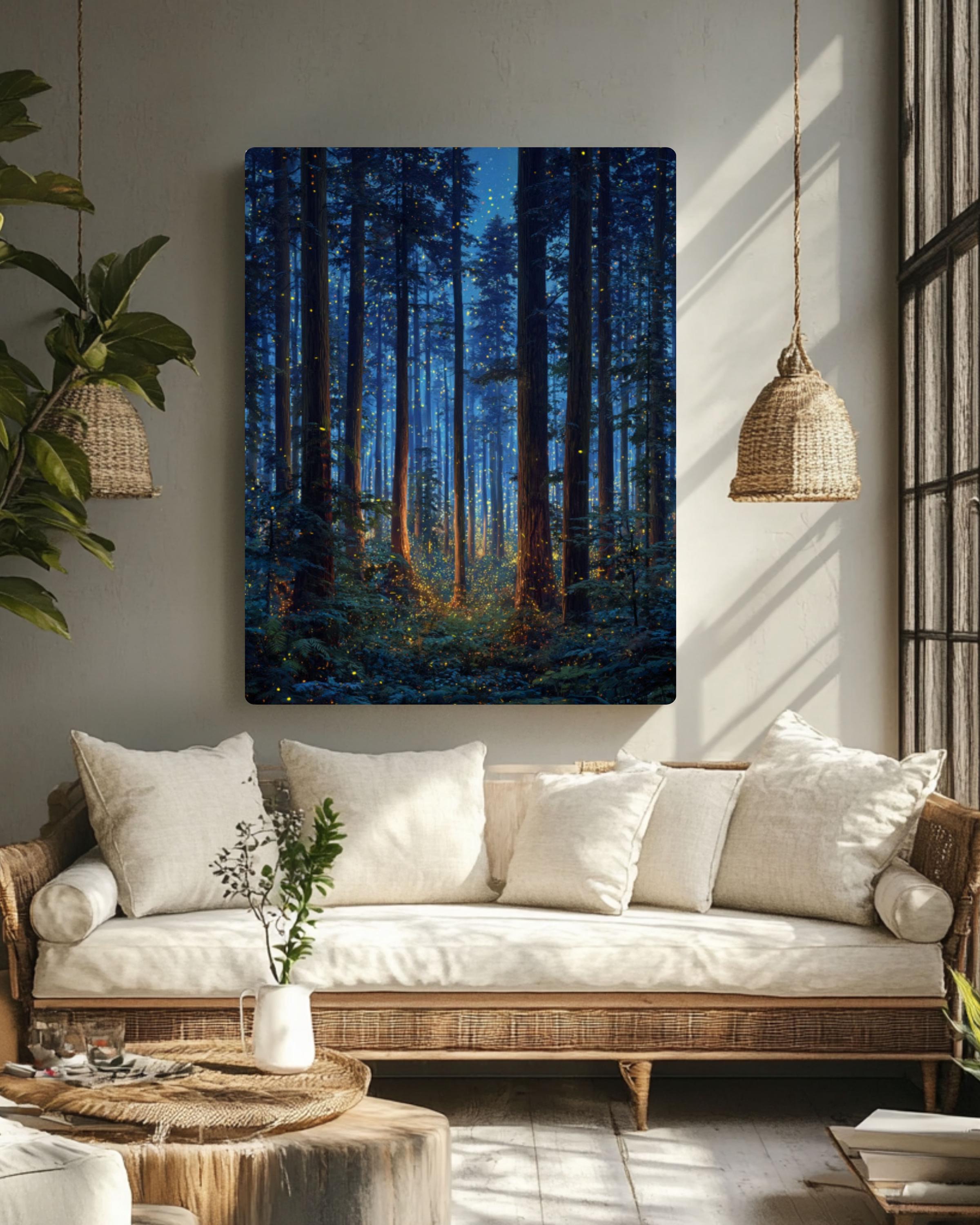 Firefly Enchanted Forest Wall Art | Starry Night Canvas Print
