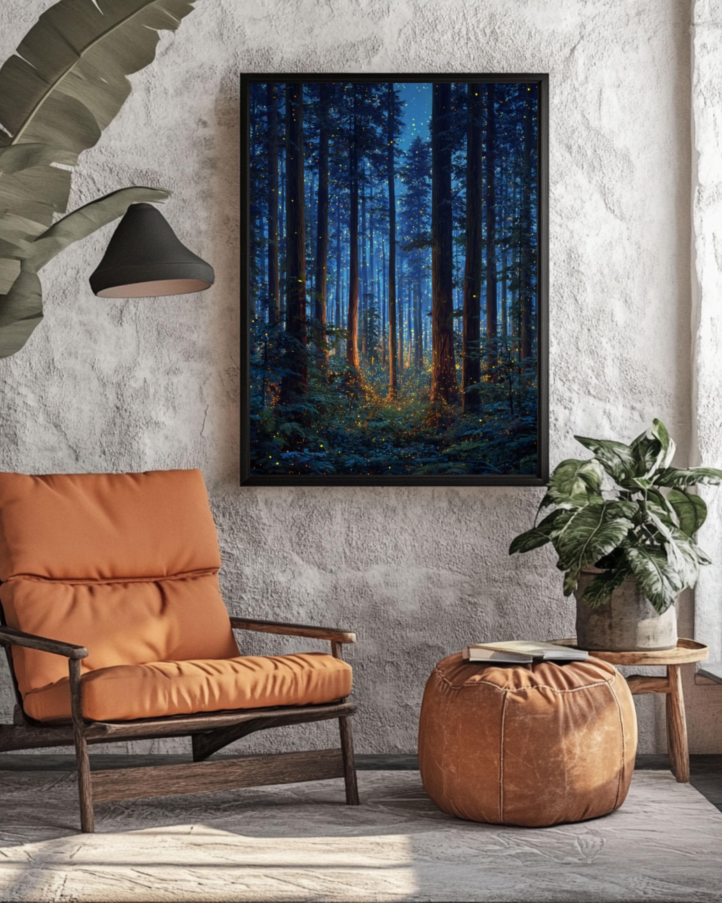 Firefly Enchanted Forest Wall Art | Starry Night Canvas Print