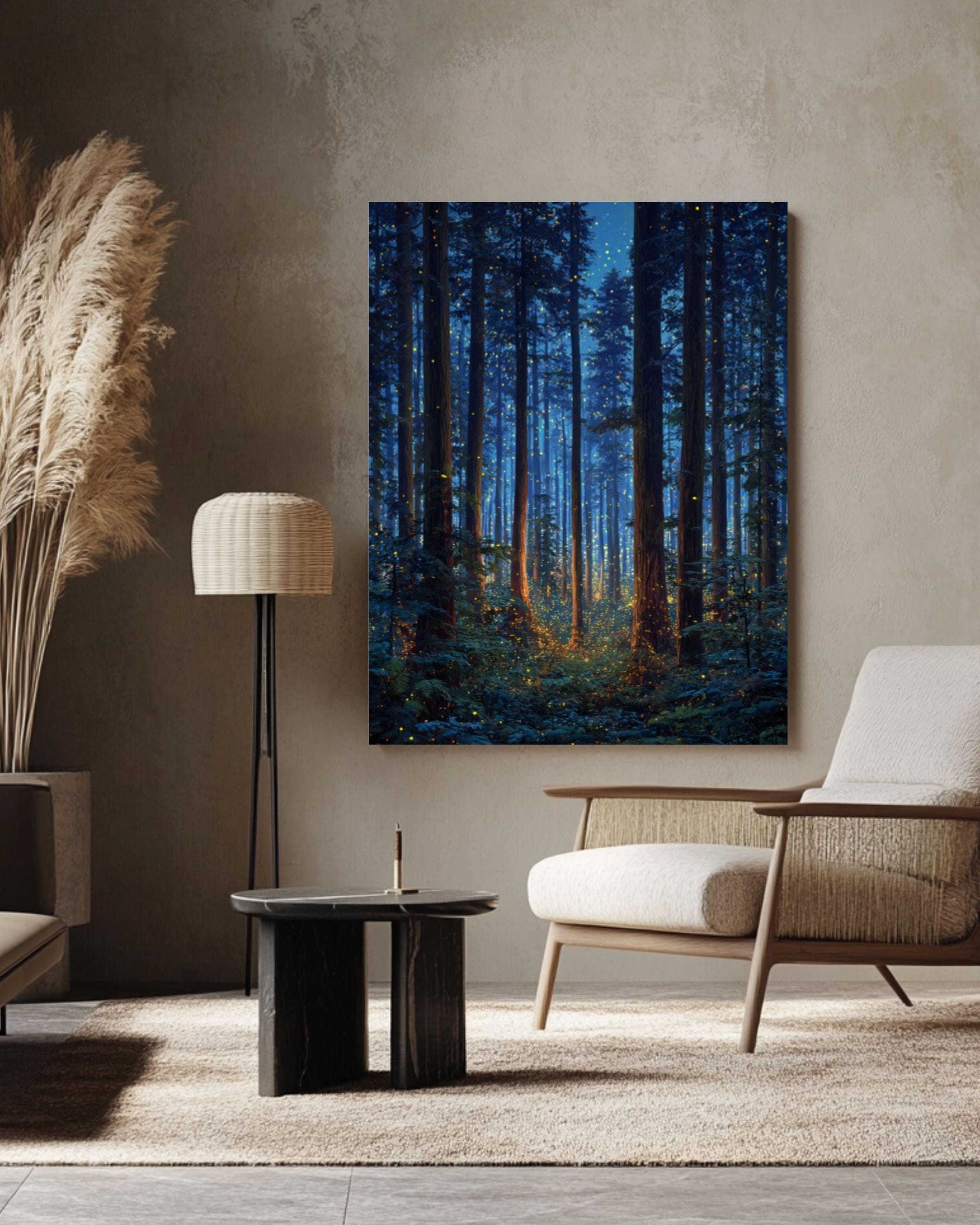 Firefly Forest Print: Enchanted Starry Night Wall Art for home and office wall décor