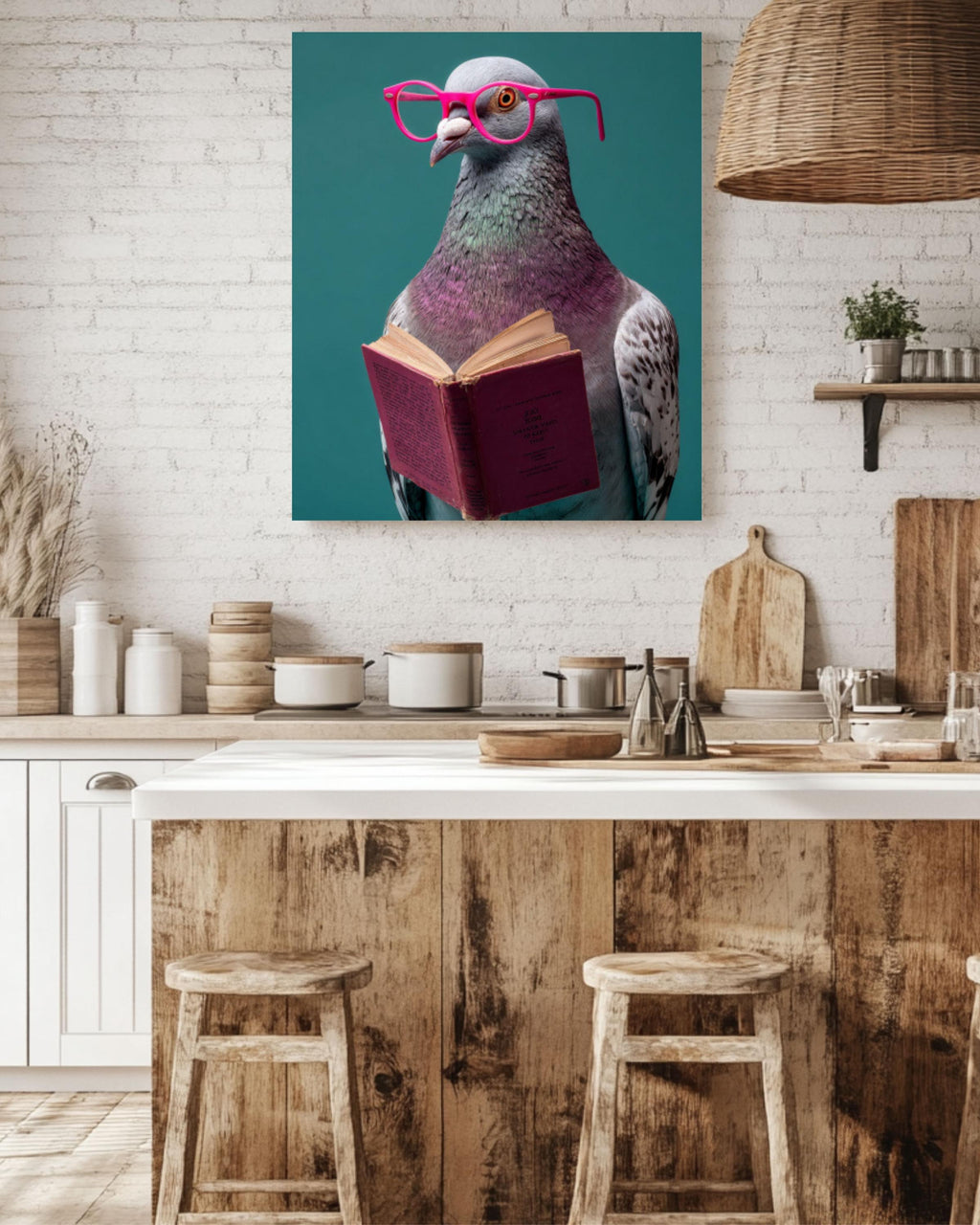 Funny Pigeon Wall Art Print | Quirky Bird with Pink Glasses Poster
