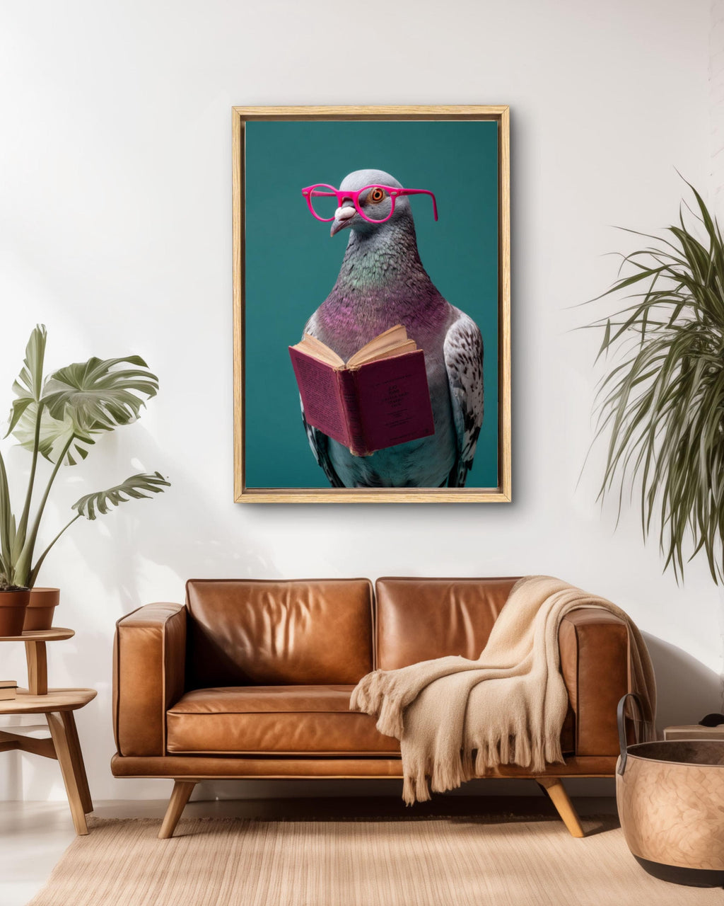 Funny Pigeon Wall Art Print | Quirky Bird with Pink Glasses Poster