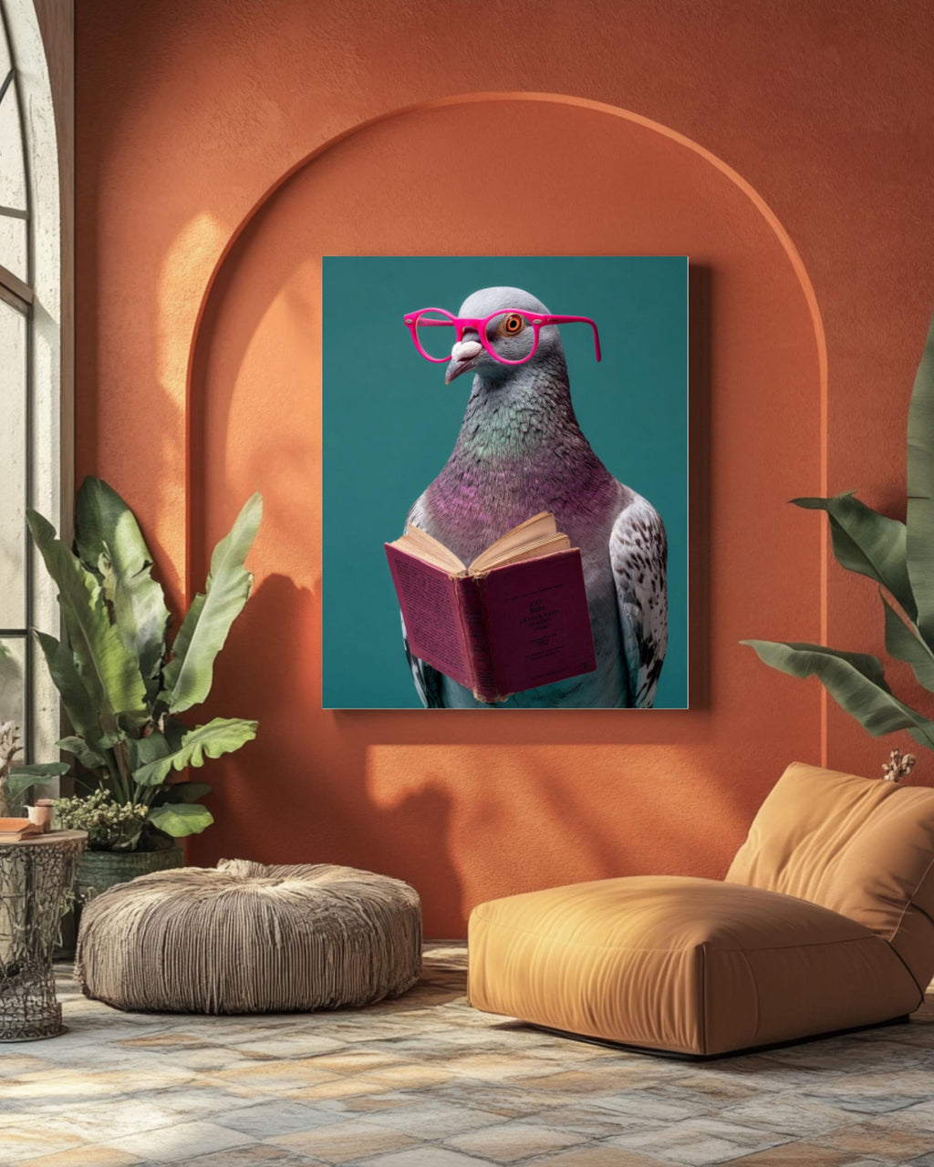 Funny Pigeon Wall Art Print | Quirky Bird with Pink Glasses Poster