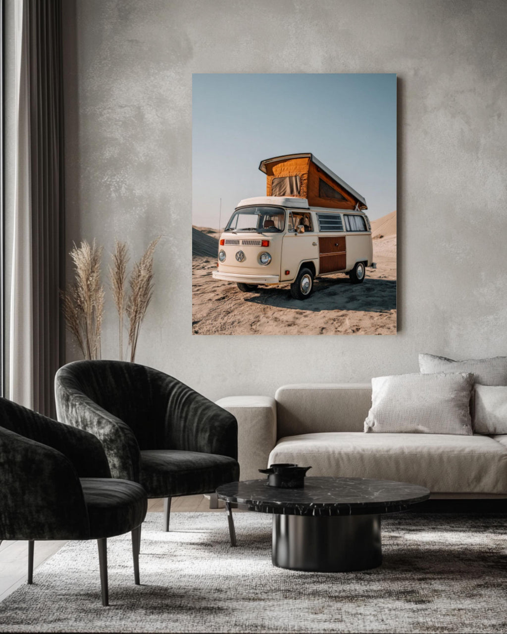 Vintage VW Camper Van Wall Art Print | Retro Travel Neutral Tones