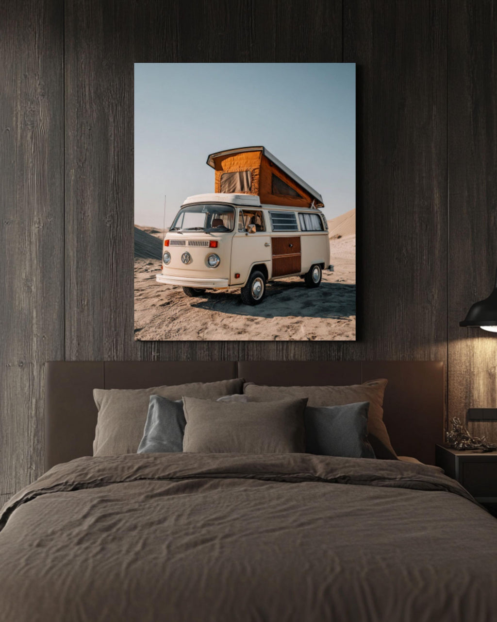 Vintage VW Camper Van Wall Art Print | Retro Travel Neutral Tones