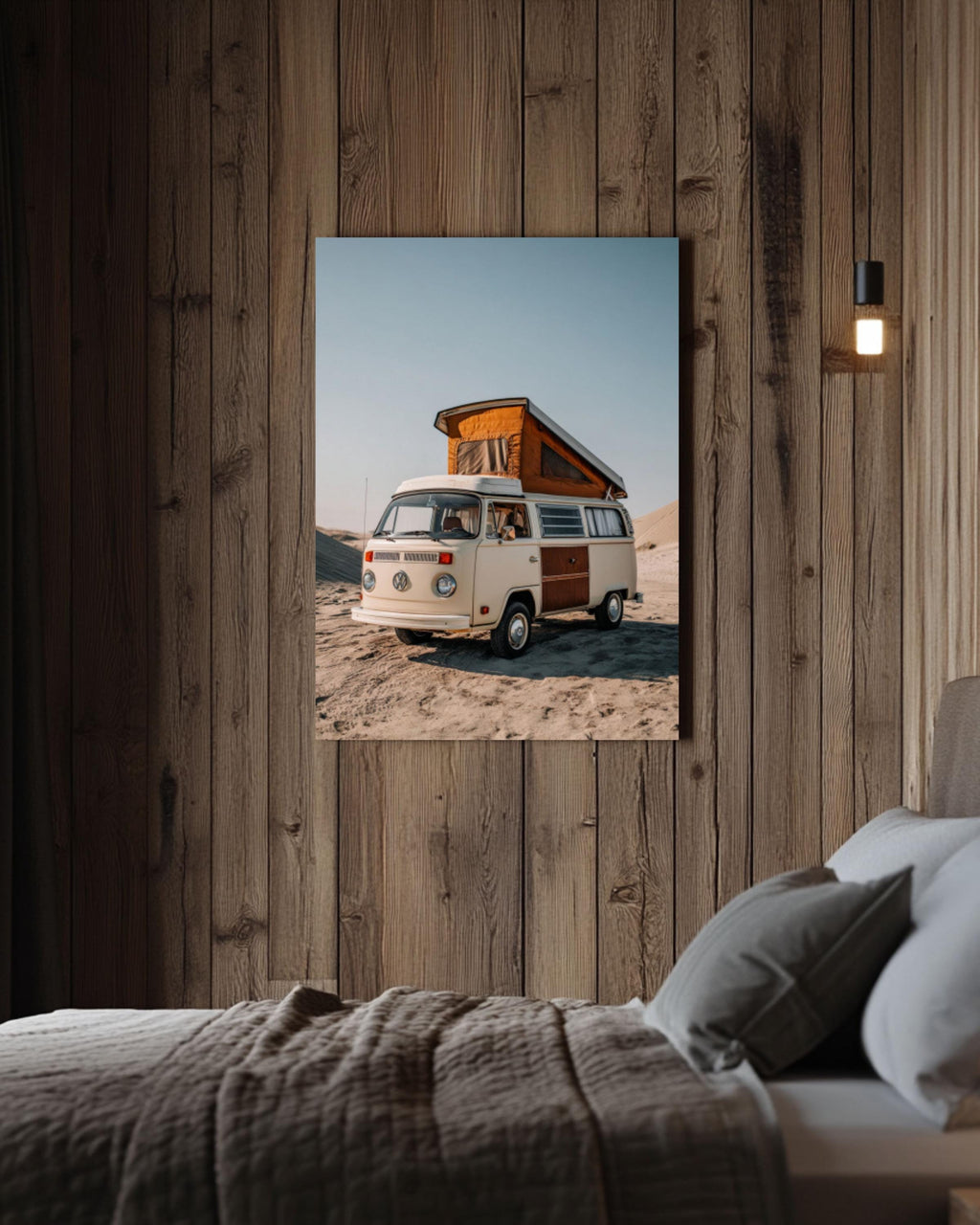 Vintage VW Camper Van Wall Art Print | Retro Travel Neutral Tones