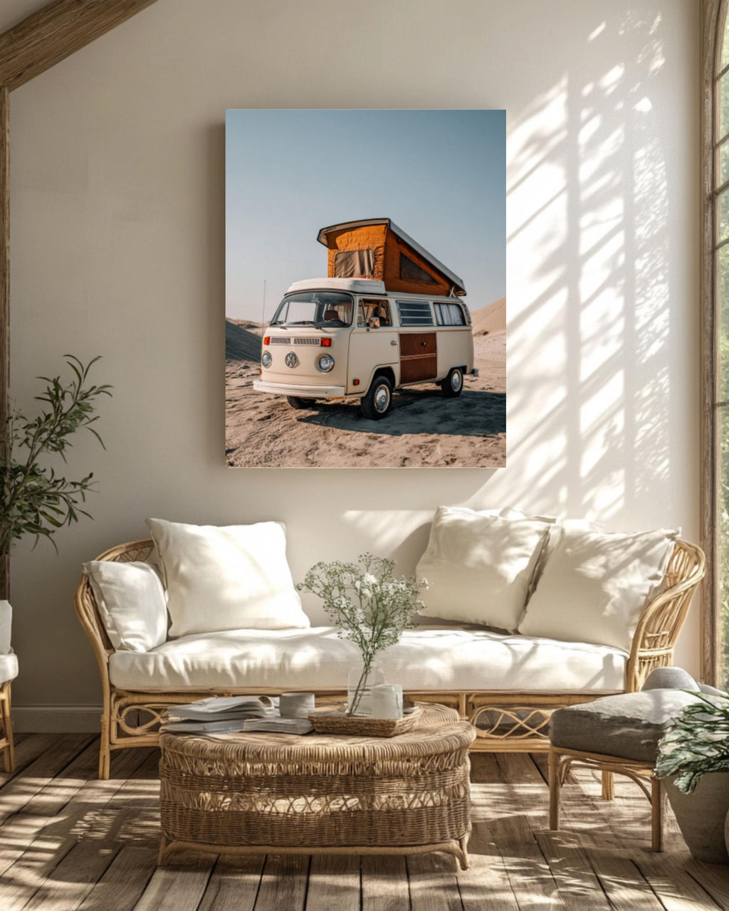 Vintage VW Camper Van Wall Art Print | Retro Travel Neutral Tones