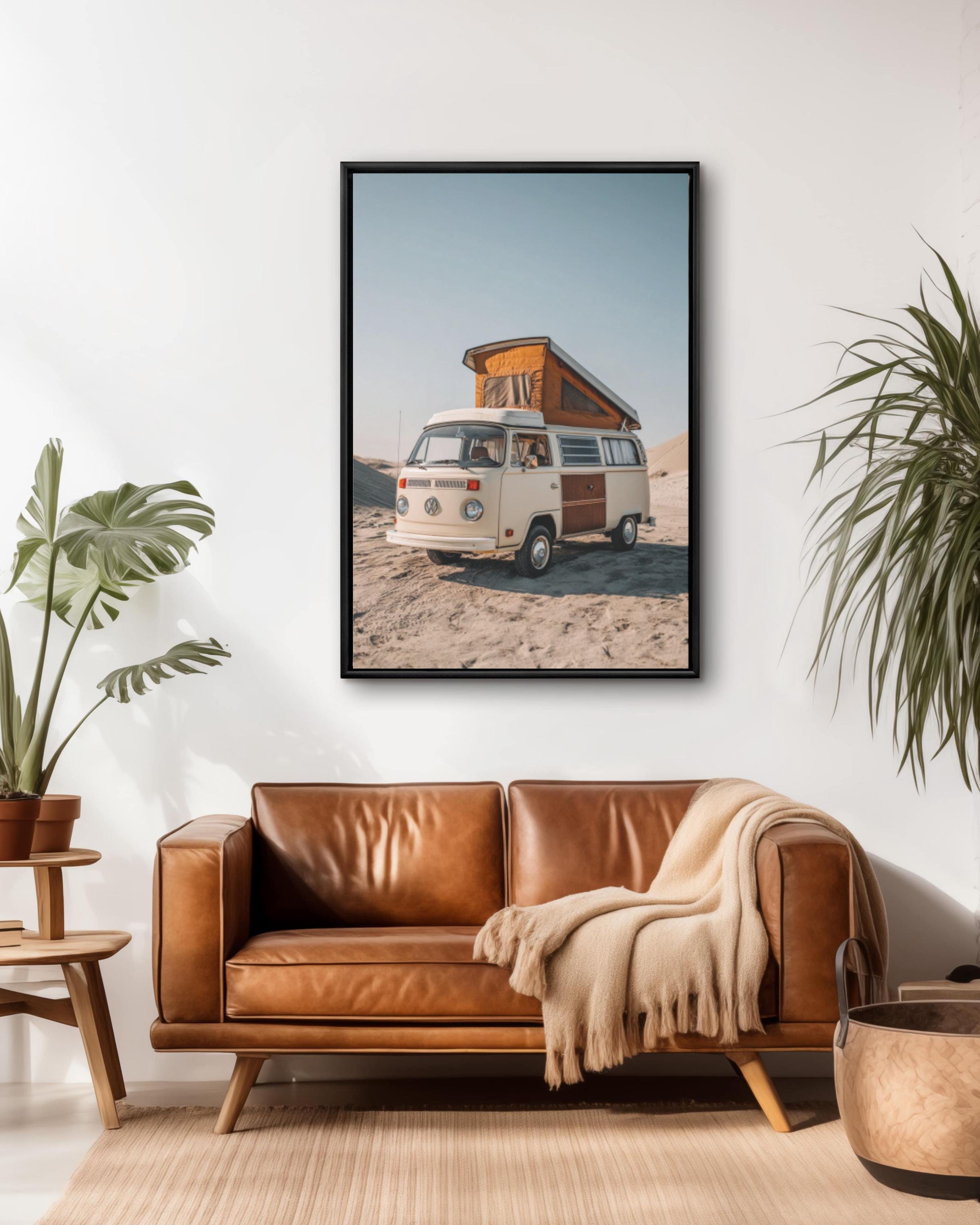 Vintage VW Camper Van Wall Art Print | Retro Travel Neutral Tones