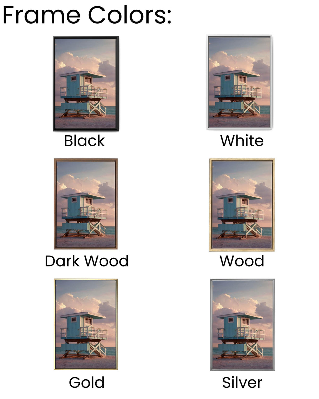Teal Lifeguard Tower Sunset Wall Art | Hyperreal Coastal Canvas Print