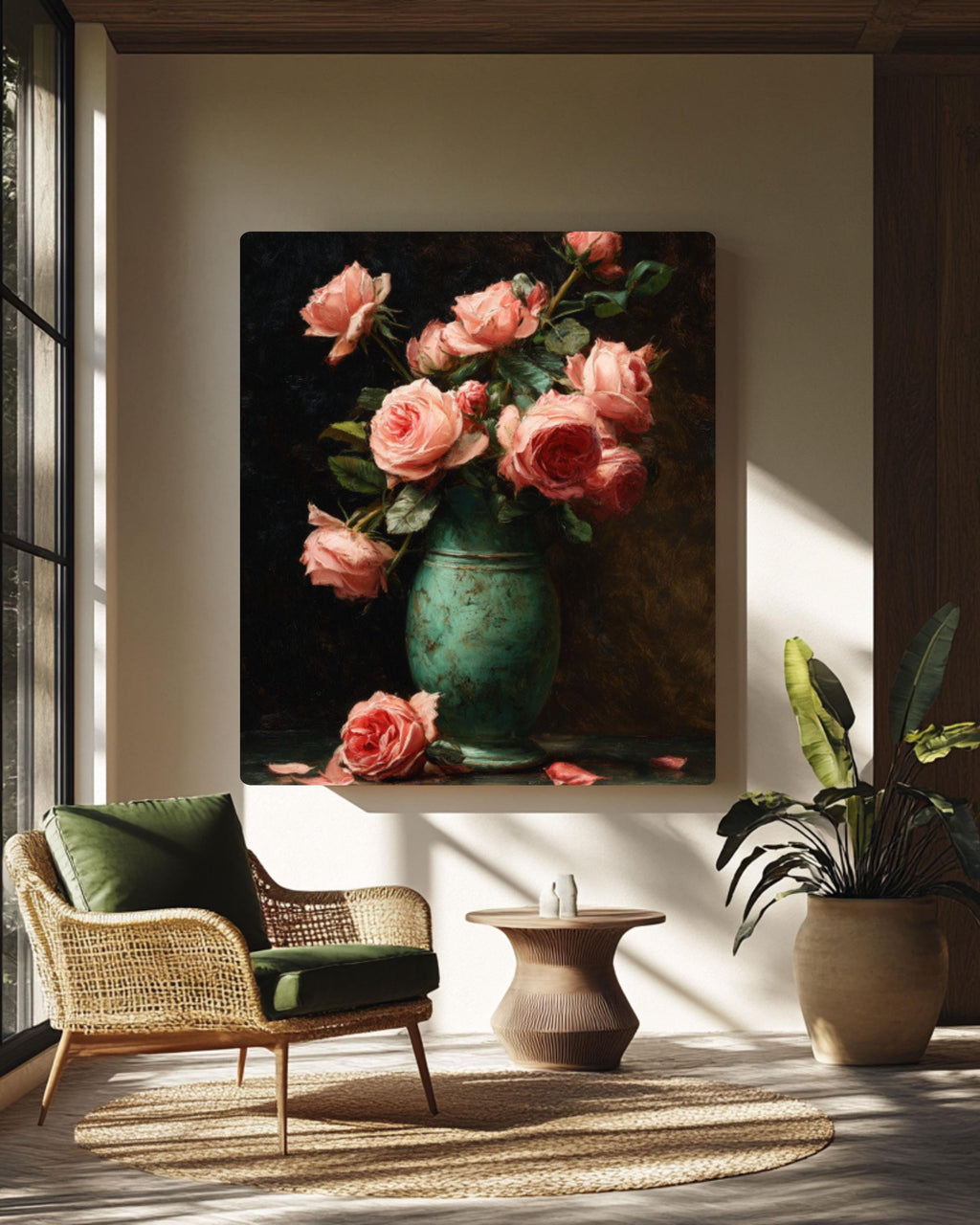 Vintage Pink Roses Oil Painting Wall Art | Victorian Floral Still Life