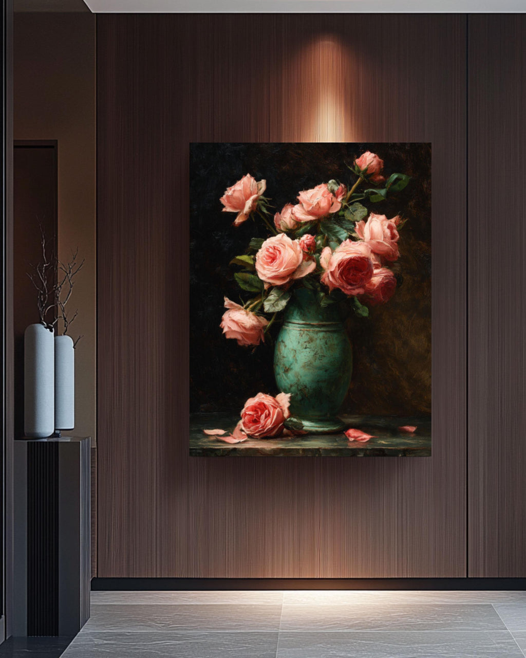 Vintage Pink Roses Oil Painting Wall Art | Victorian Floral Still Life