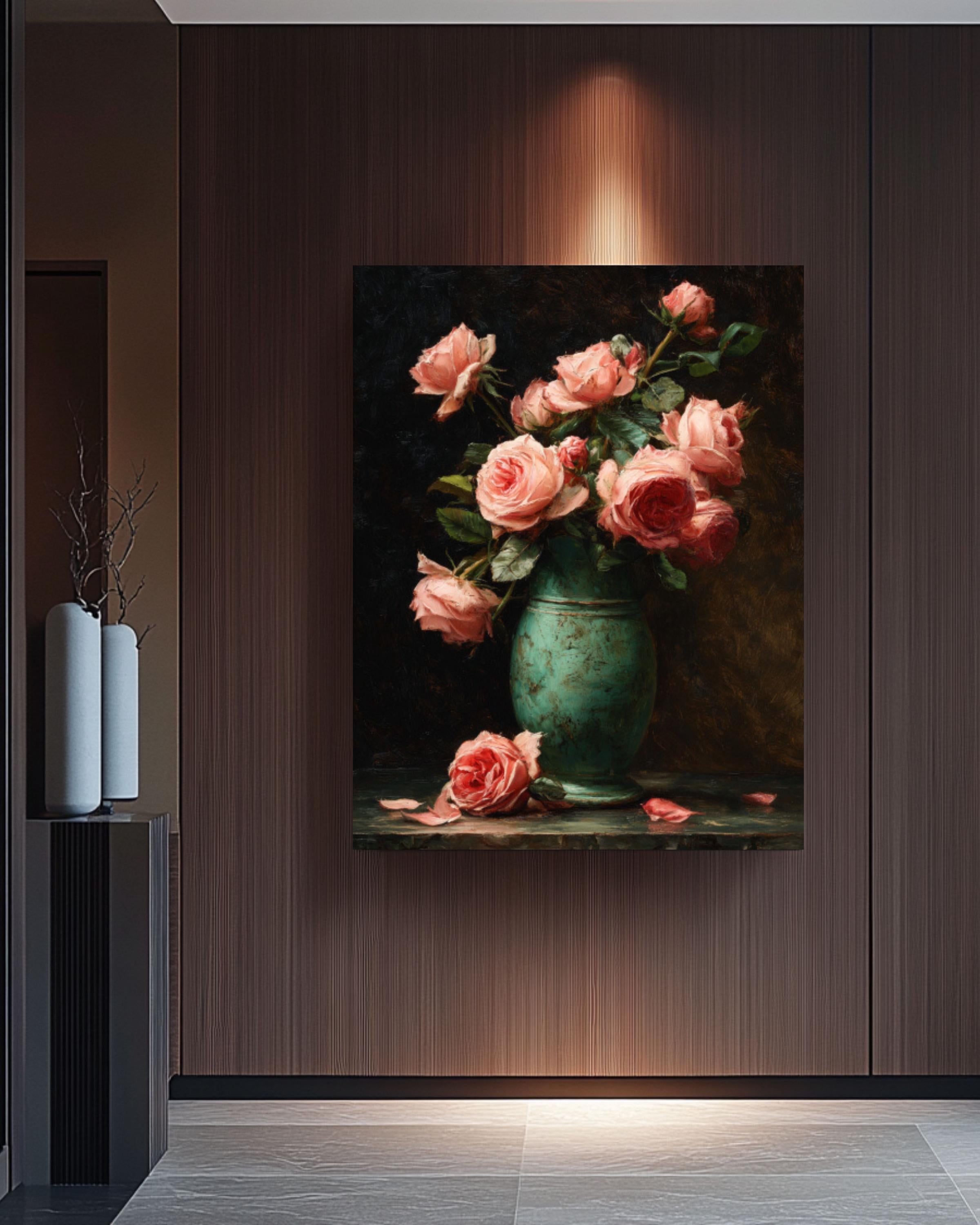 Vintage Pink Roses Oil Painting Wall Art | Victorian Floral Still Life