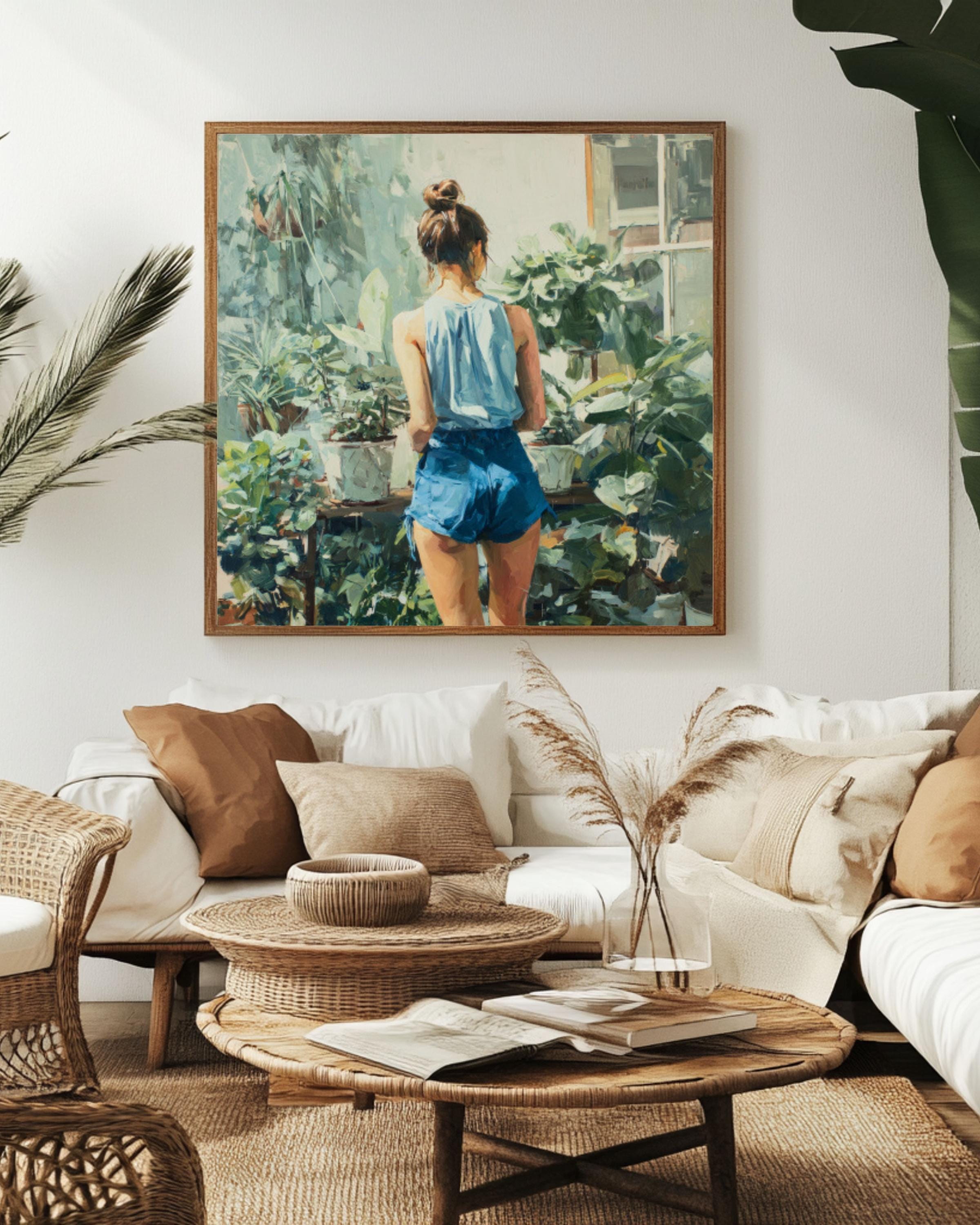 Strong Woman Gardening Wall Art | Feminist Pastel Oil Painting Print