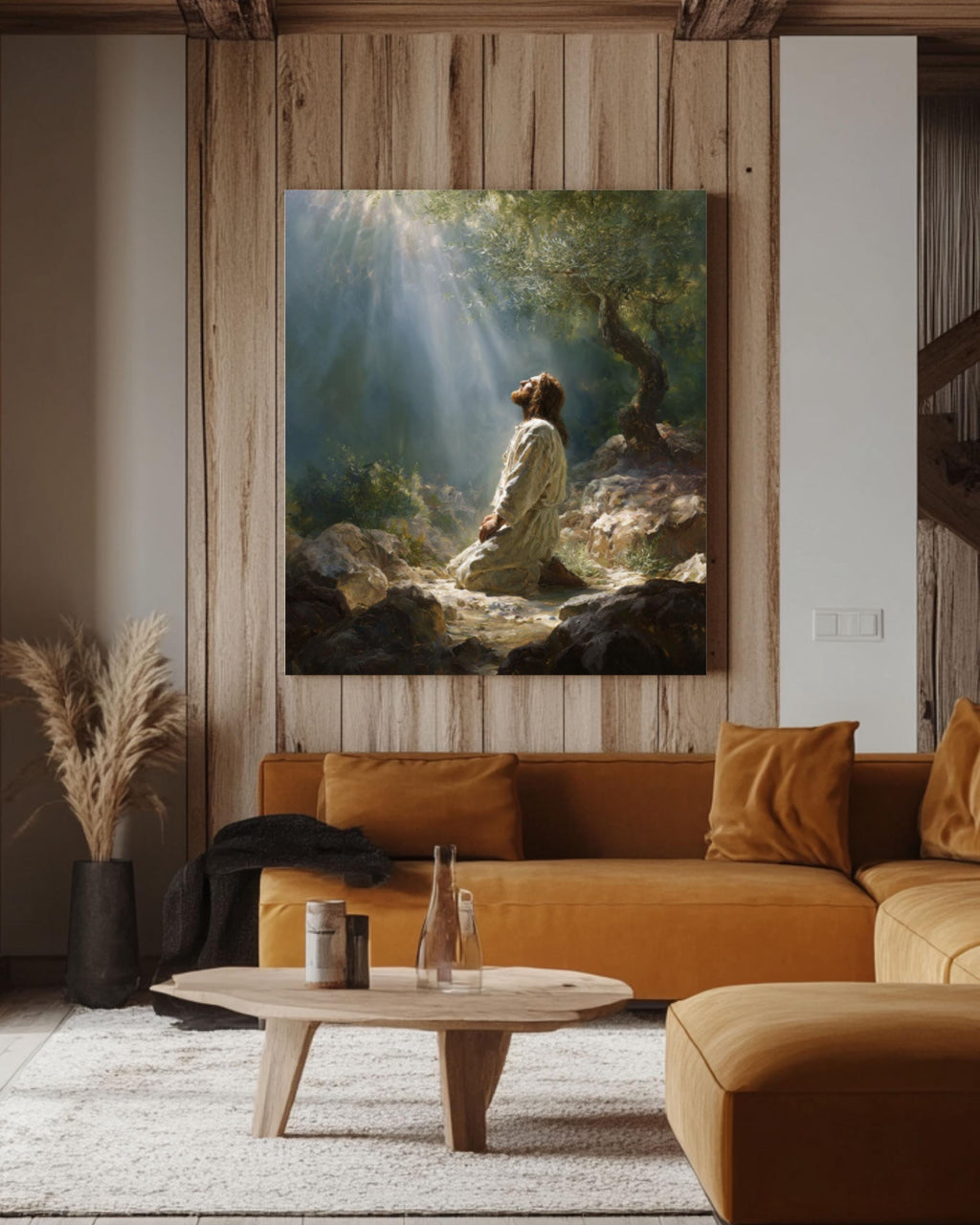 Jesus in Prayer Wall Art | Dreamy Oil Painting Style Canvas Print