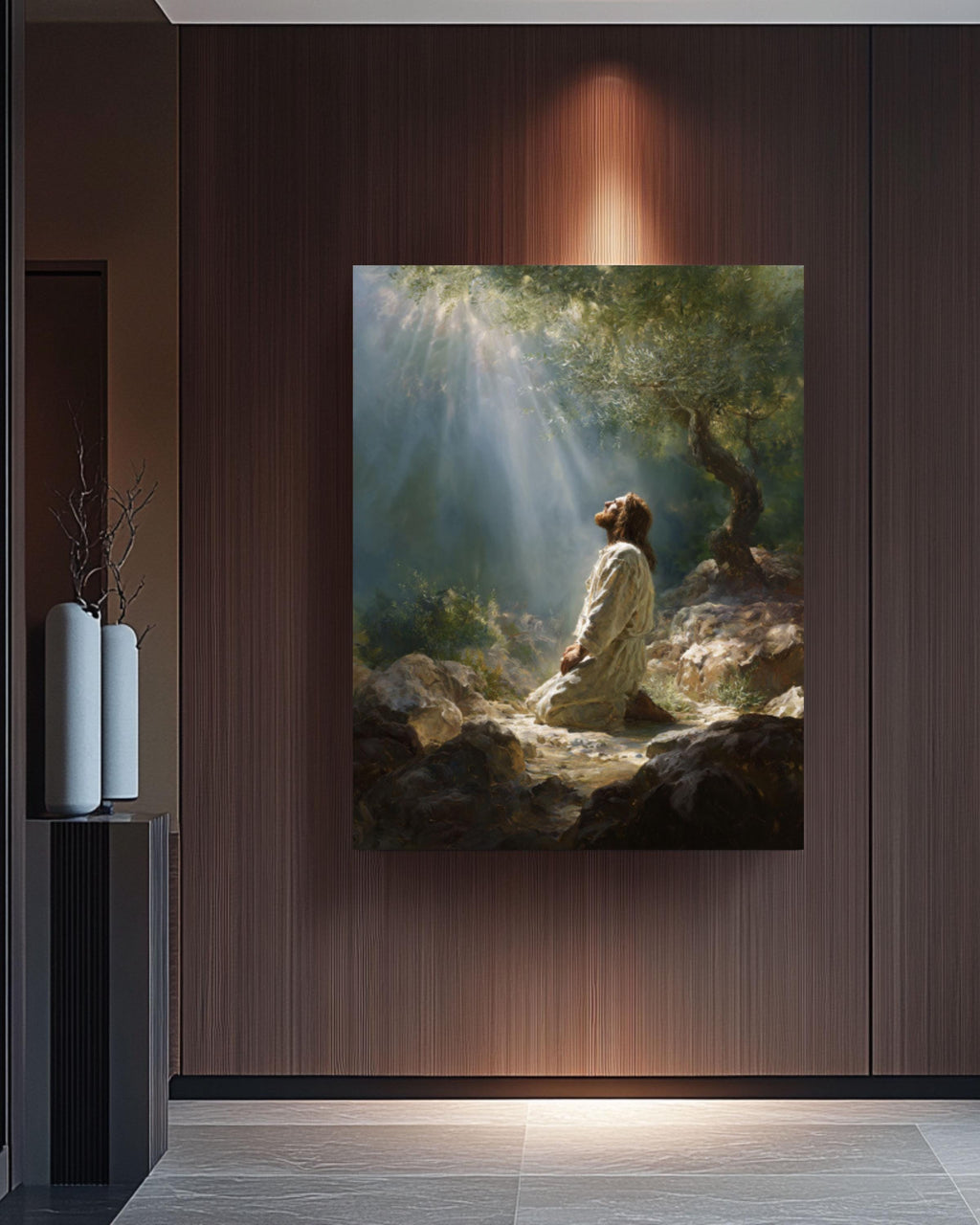 Jesus in Prayer Wall Art | Dreamy Oil Painting Style Canvas Print