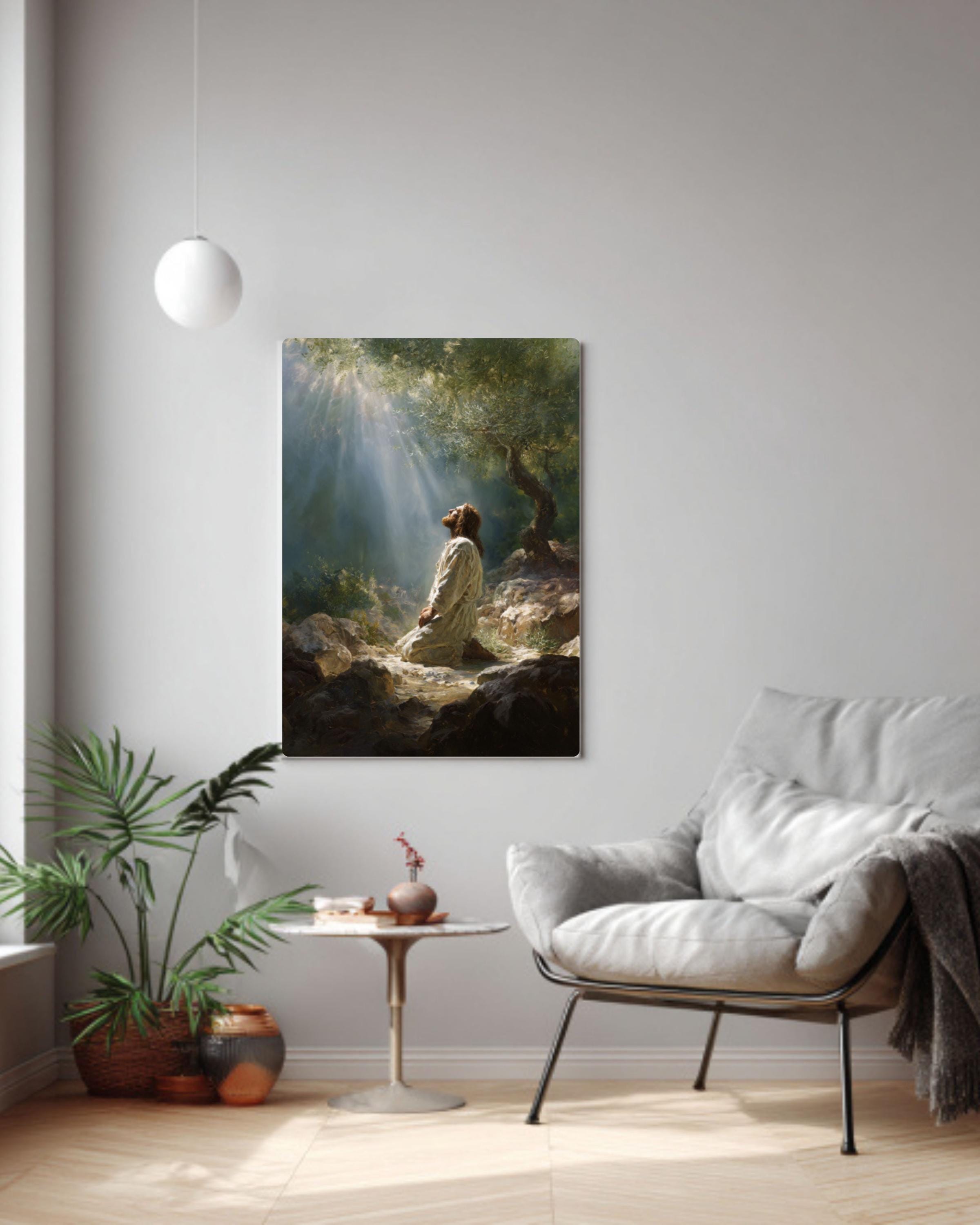 Jesus in Prayer Art: Dreamy Christian Oil Painting on Canvas or Poster for home and office wall décor