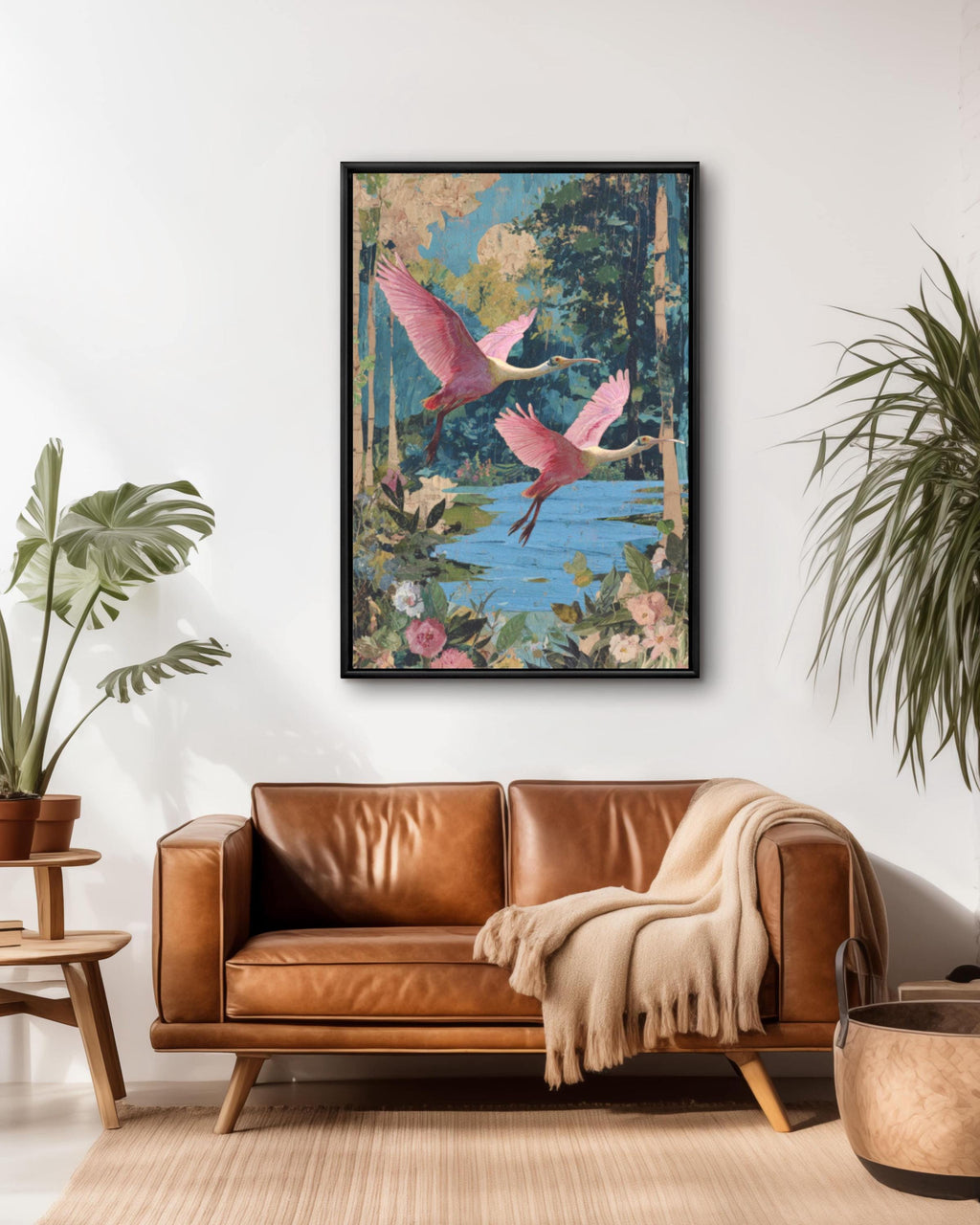 Roseate Spoonbill Collage Wall Art | Vintage Botanical Surrealism Print