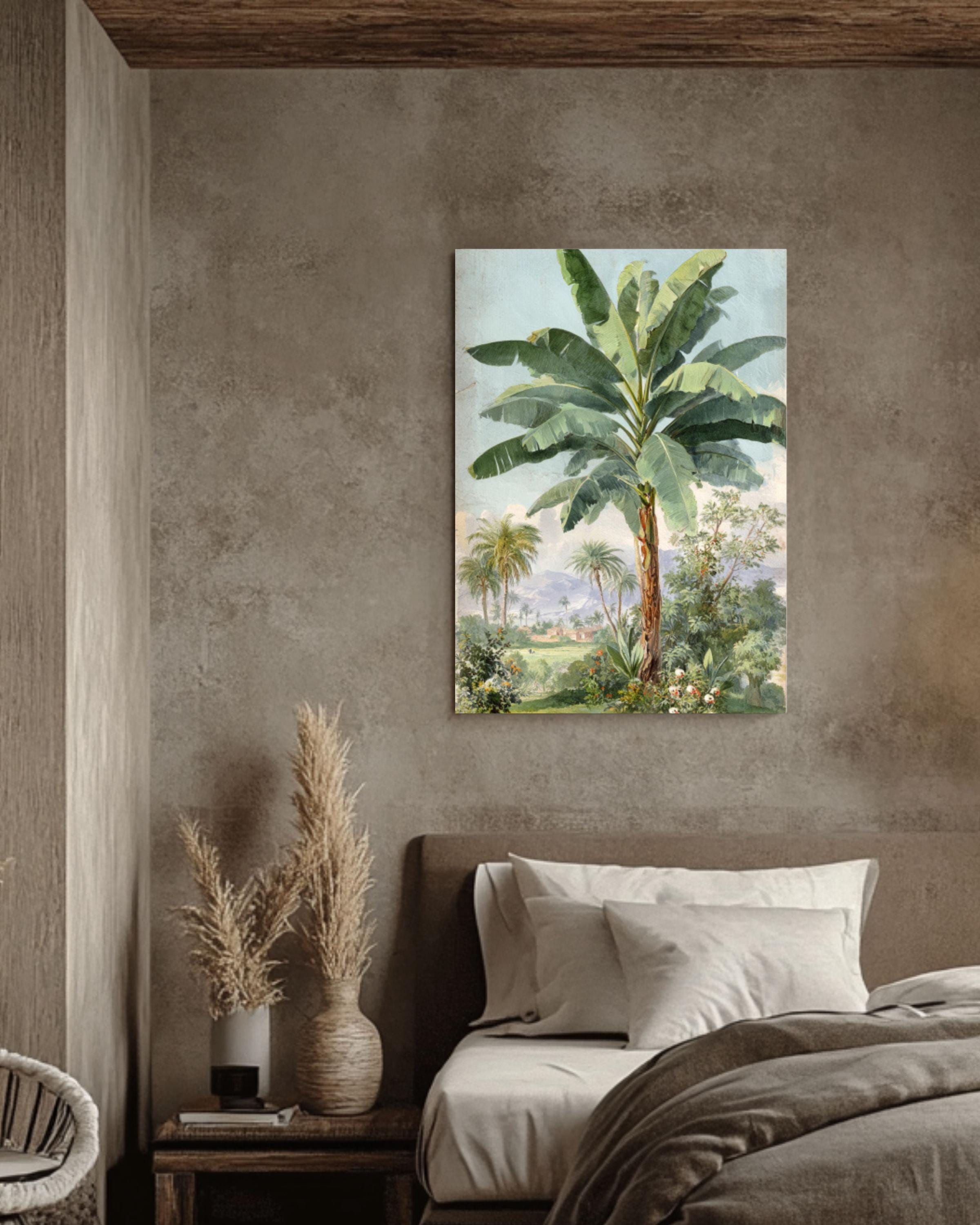 Vintage Banana Tree Wall Art | Muted Tropical Botanical Watercolor Print