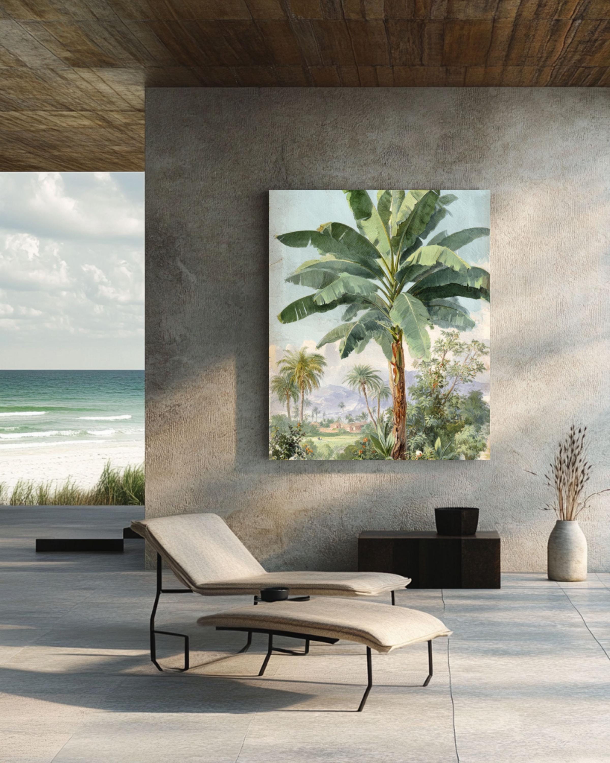 Vintage Banana Tree Wall Art | Muted Tropical Botanical Watercolor Print