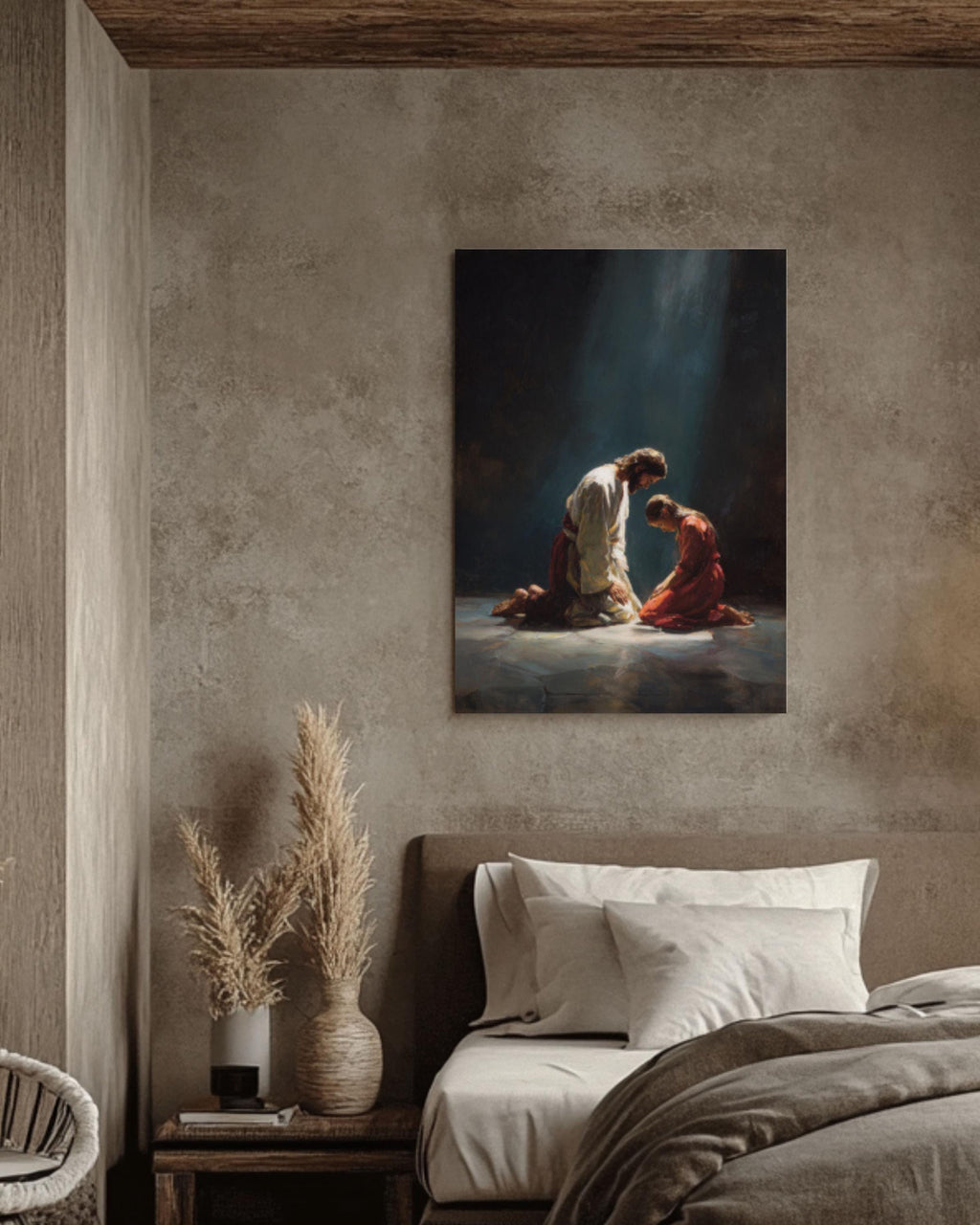 Jesus and Child Praying Wall Art | Peaceful Christian Canvas Print