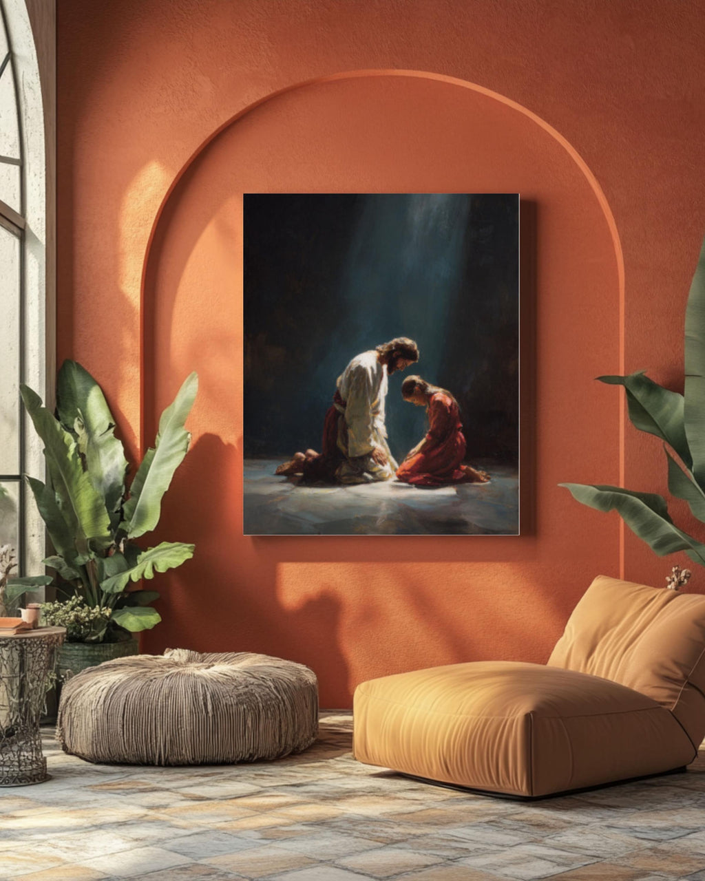 Jesus and Child Praying Wall Art | Peaceful Christian Canvas Print